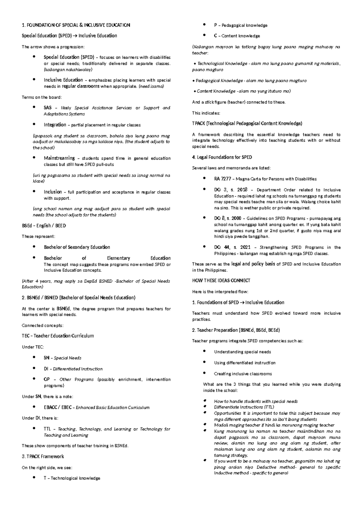 Foundations of SPED & Inclusive Education: Educ 6 Reviewer - Studocu