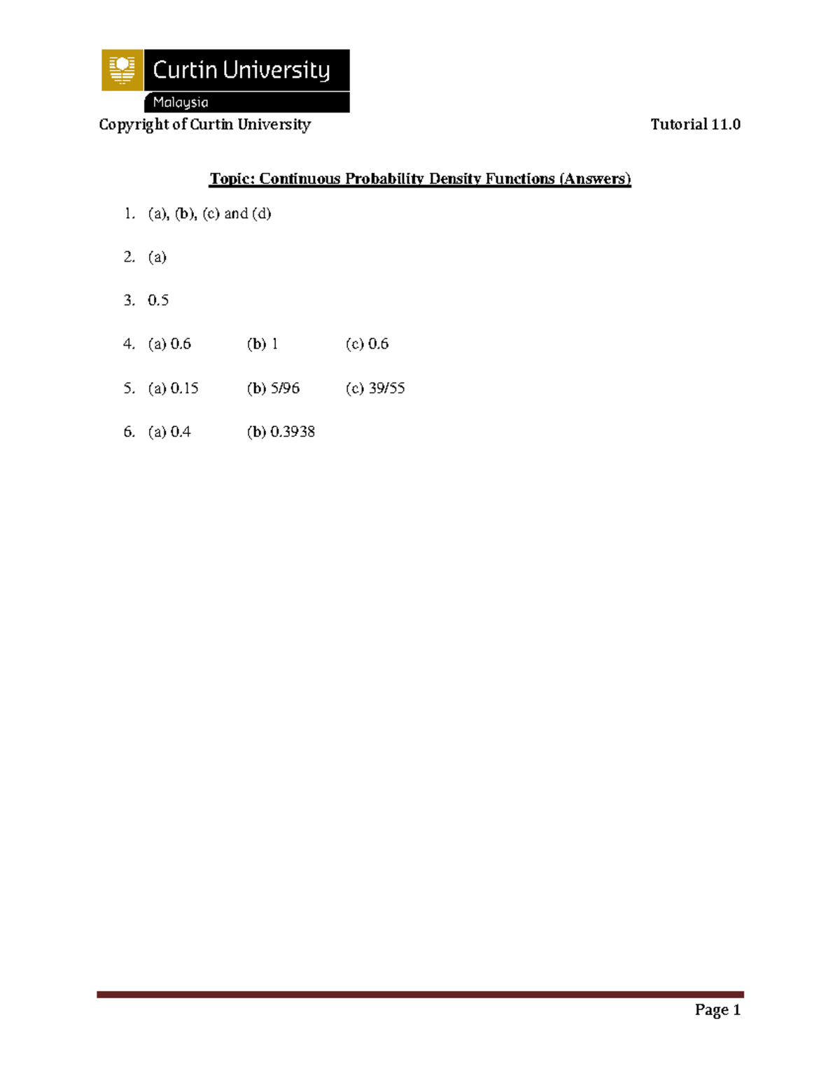 Tutorial 11.0 Continuous pdf Answers - Foundation - Copyright of Curtin ...