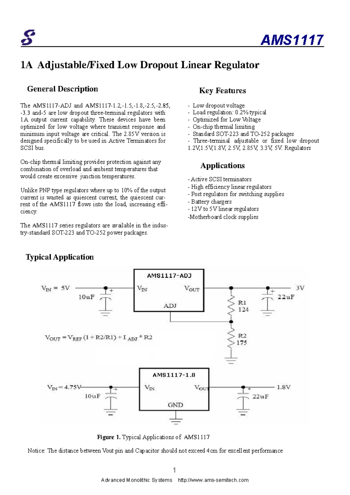 AMS1117 1A Low Dropout Linear Regulator Overview and Features - Studocu