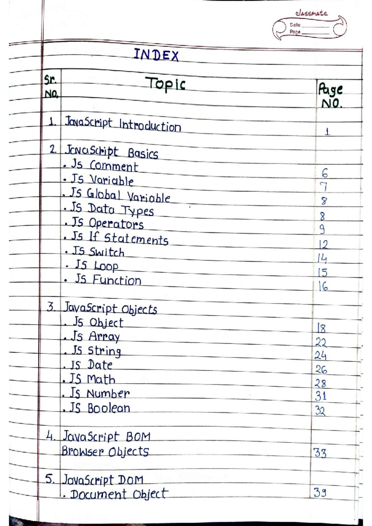 JavaScript Handwritten Notes - Classmate Date Page - Studocu