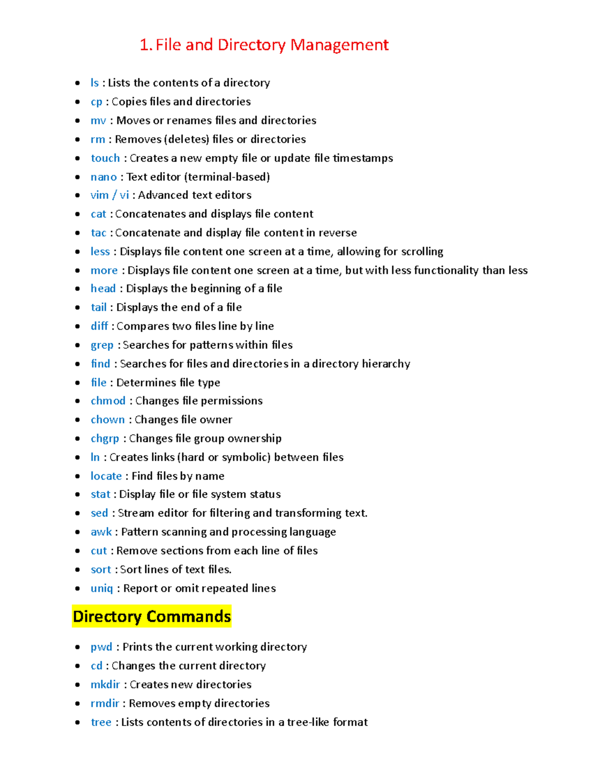 Linux Command Reference: File, Directory, and System Management - Studocu