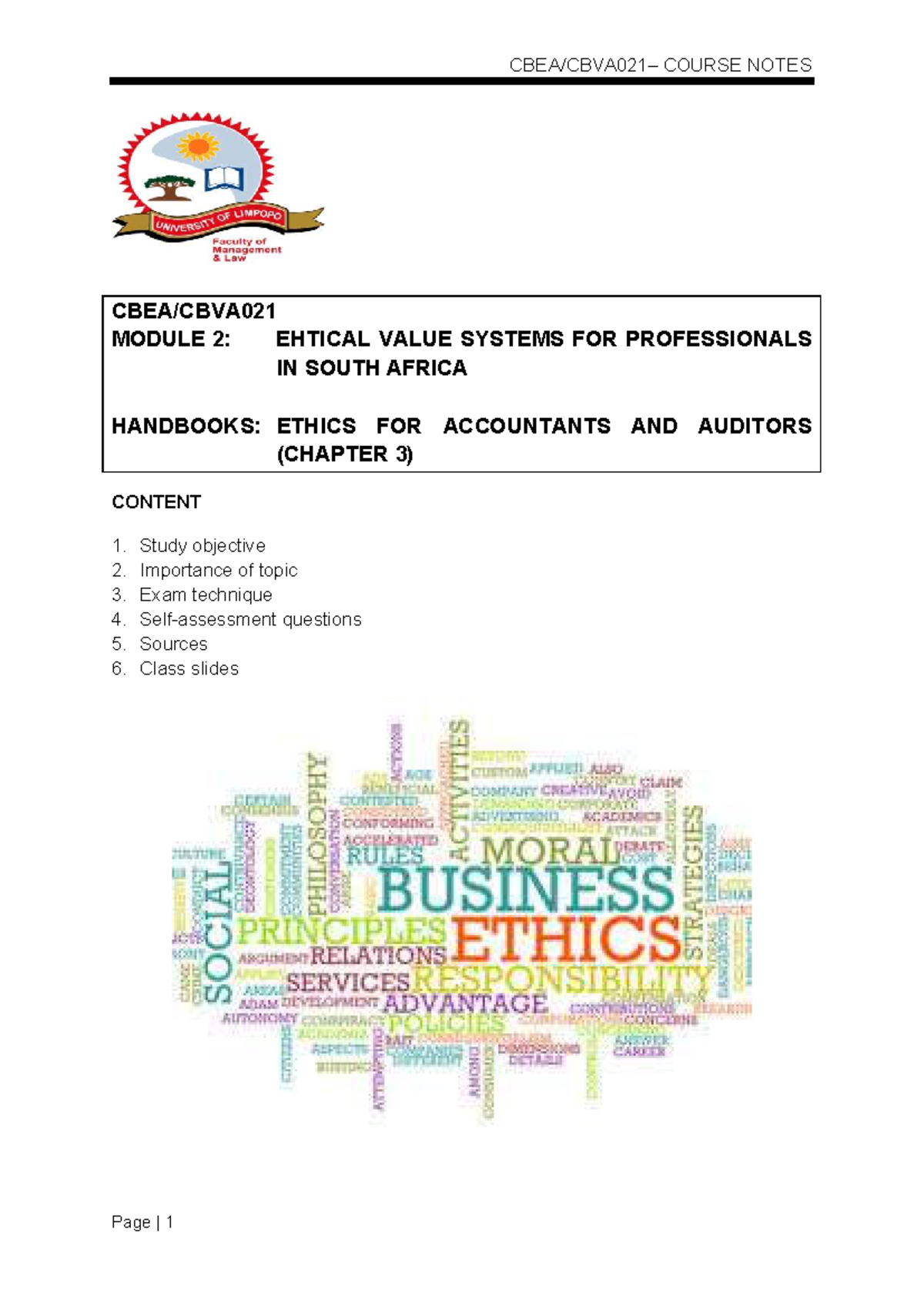 CBEA/CBVA021 - Module 2: Ethical Value Systems for Professionals - Studocu