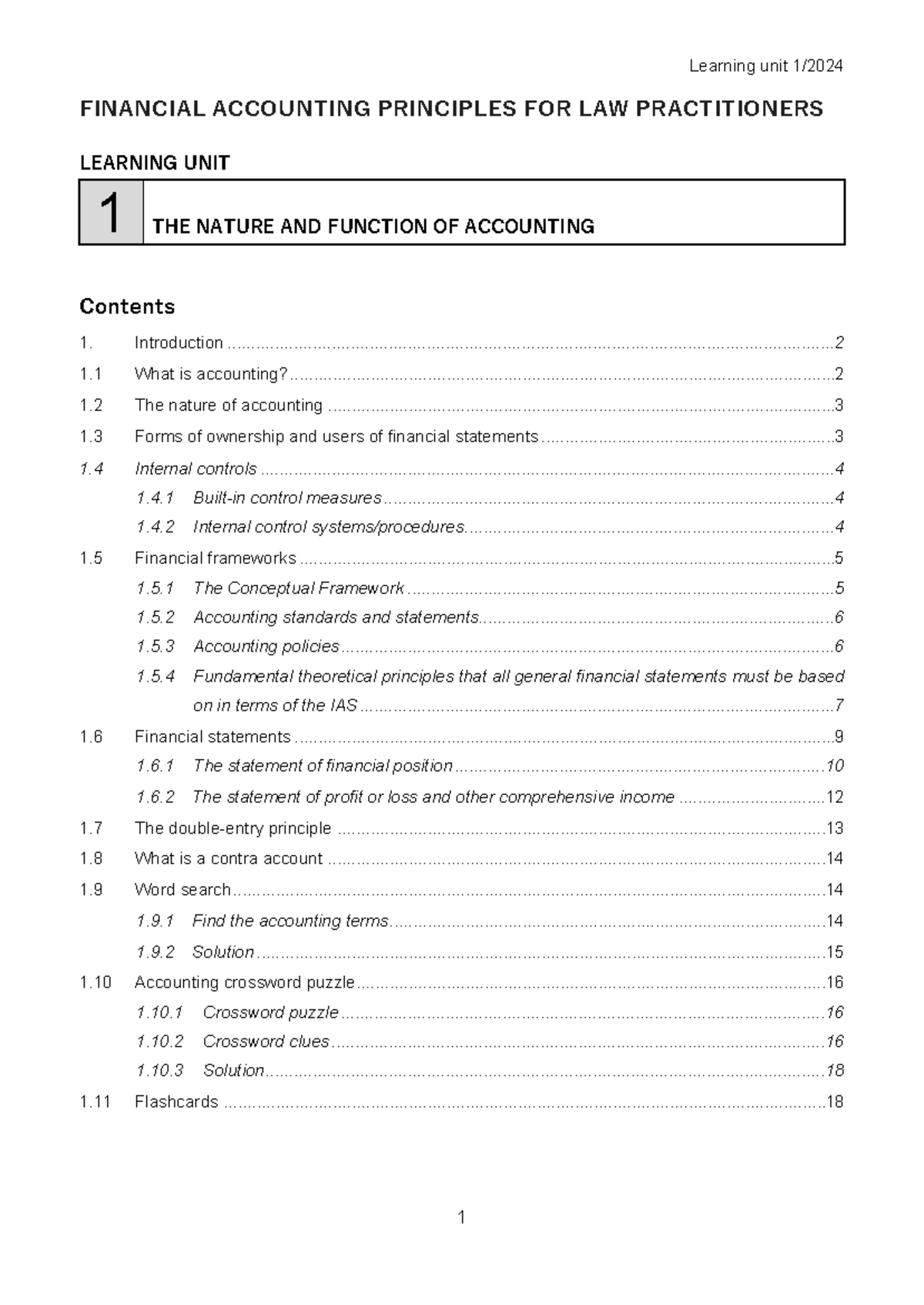FAC1503 2024 Financial Accounting Principles: Learning Unit 1 Overview ...