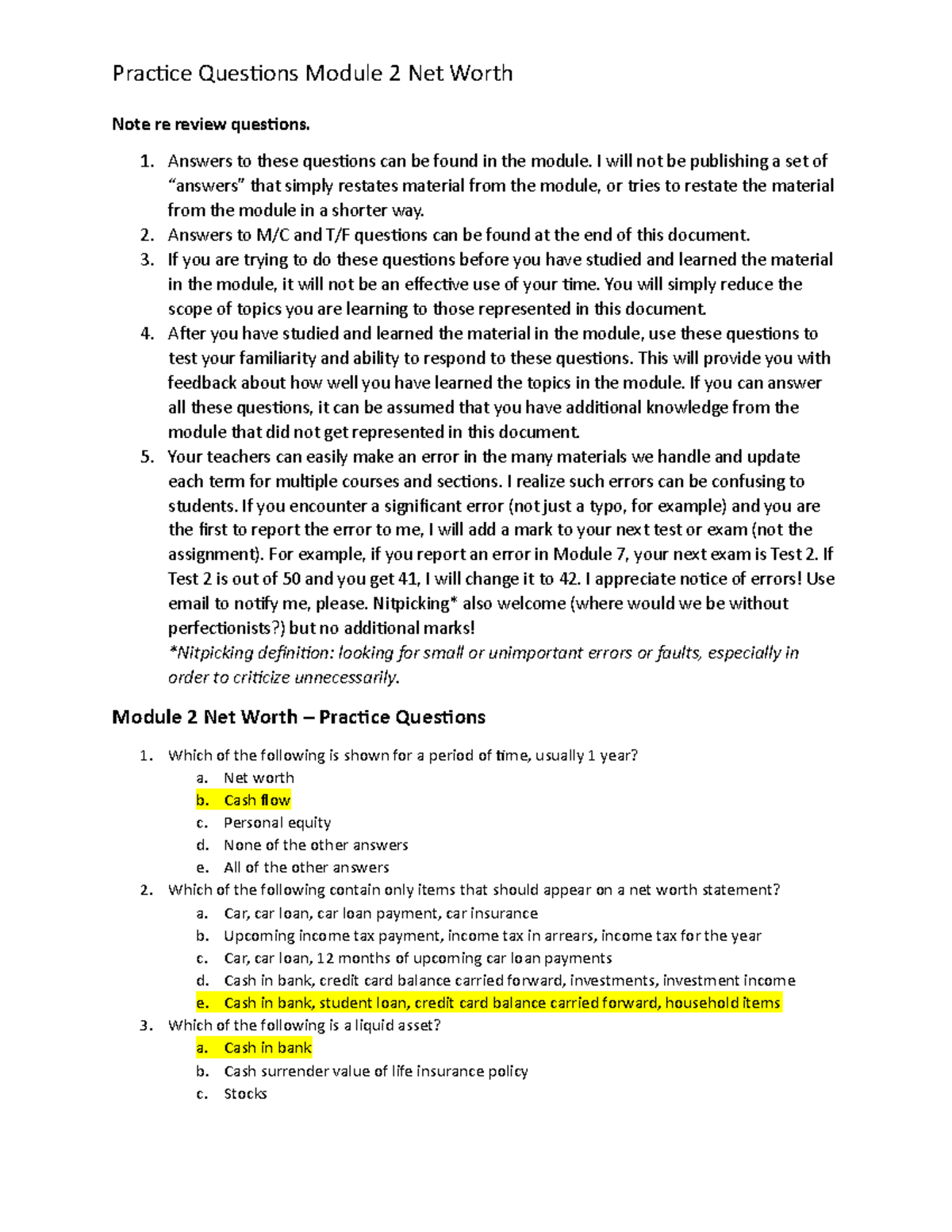 Module 2 Net Worth - Key Review Questions & Answers Guide - Studocu