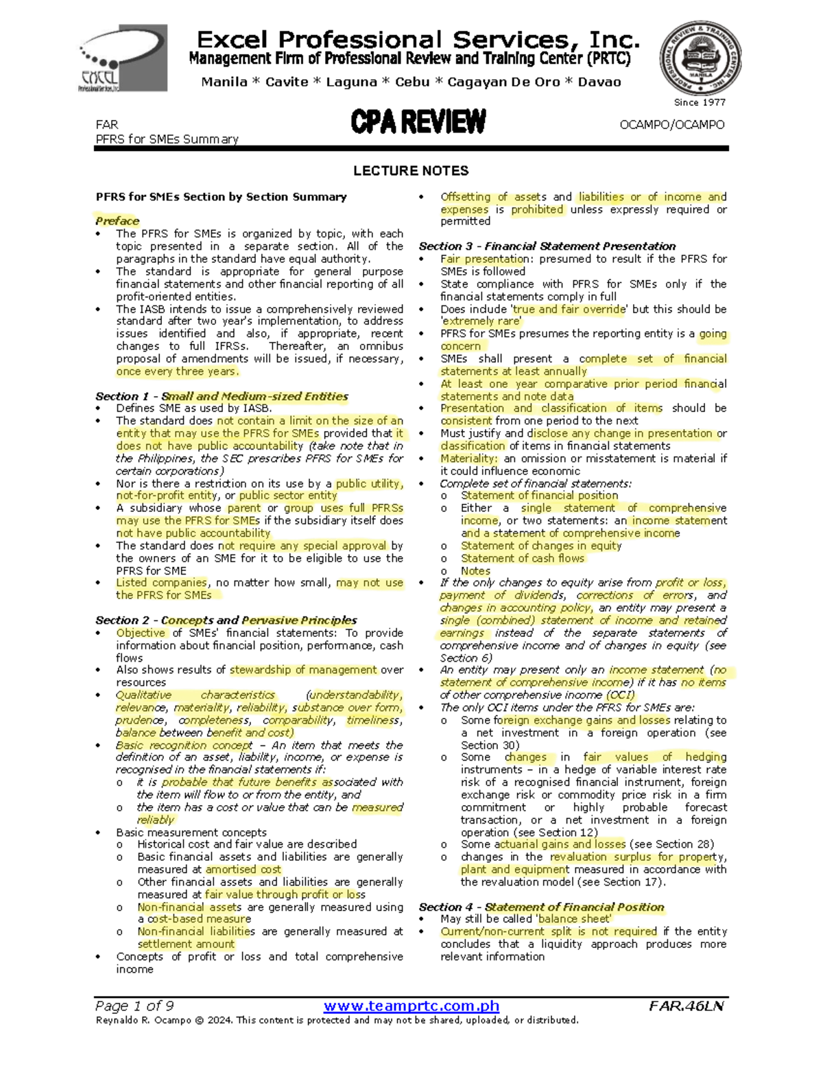 FAR.46LN PFRS for SMEs Summary Lecture Notes: Key Concepts and Sections ...