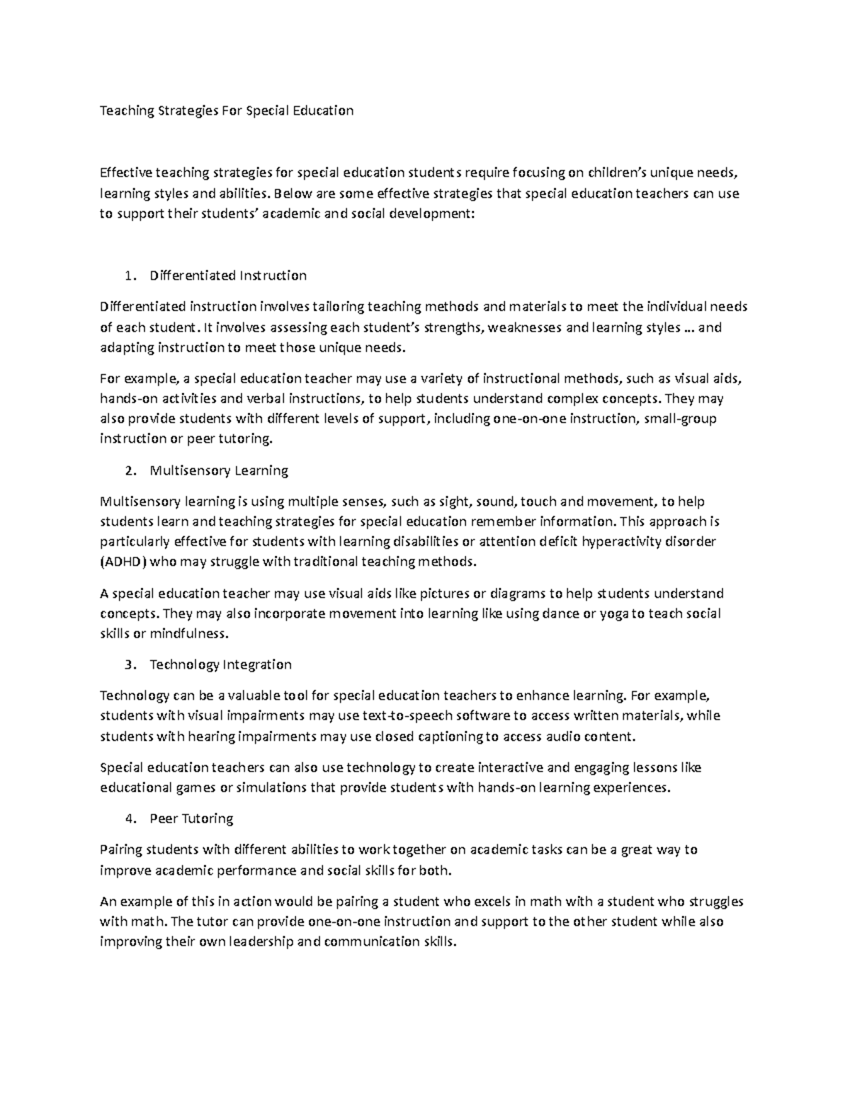 Teaching Strategies For Special Education - Teaching Strategies For ...