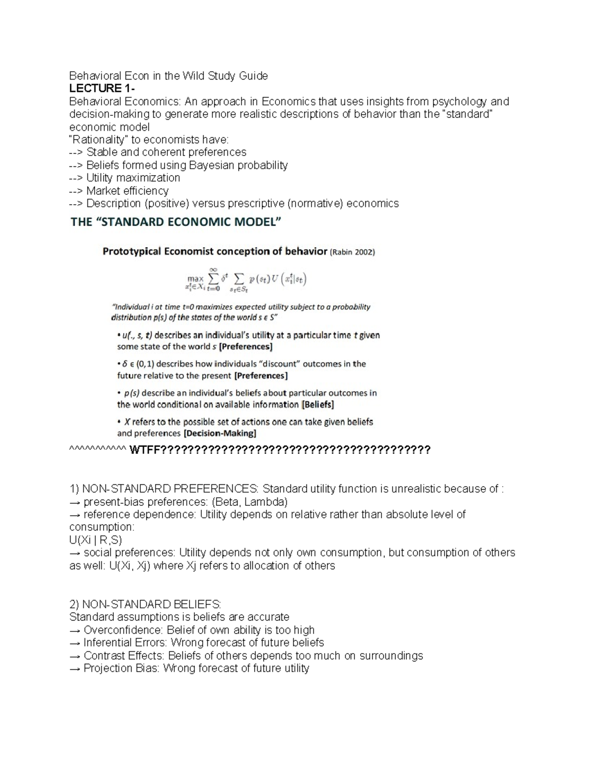 Study Guide: Final Exam Summary for Behavioral Economics (Econ 123 ...