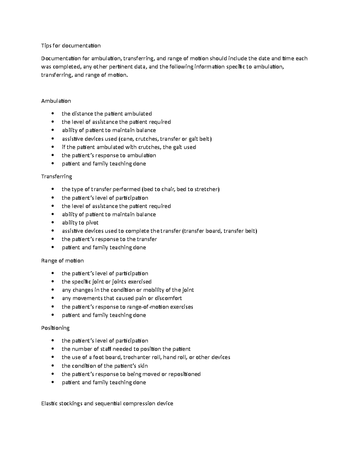 Documentation Tips for Ambulation & Patient Care (NURS 101) - Studocu