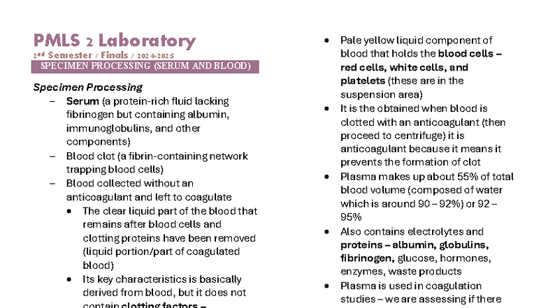 PMLS 2 Laboratory 2nd Semester Finals: Specimen Processing Techniques ...