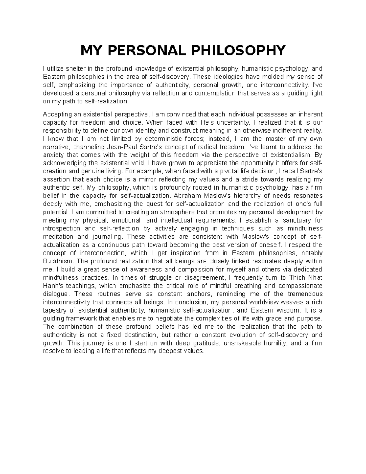 MY Personal Philosophy - MY PERSONAL PHILOSOPHY I utilize shelter in ...