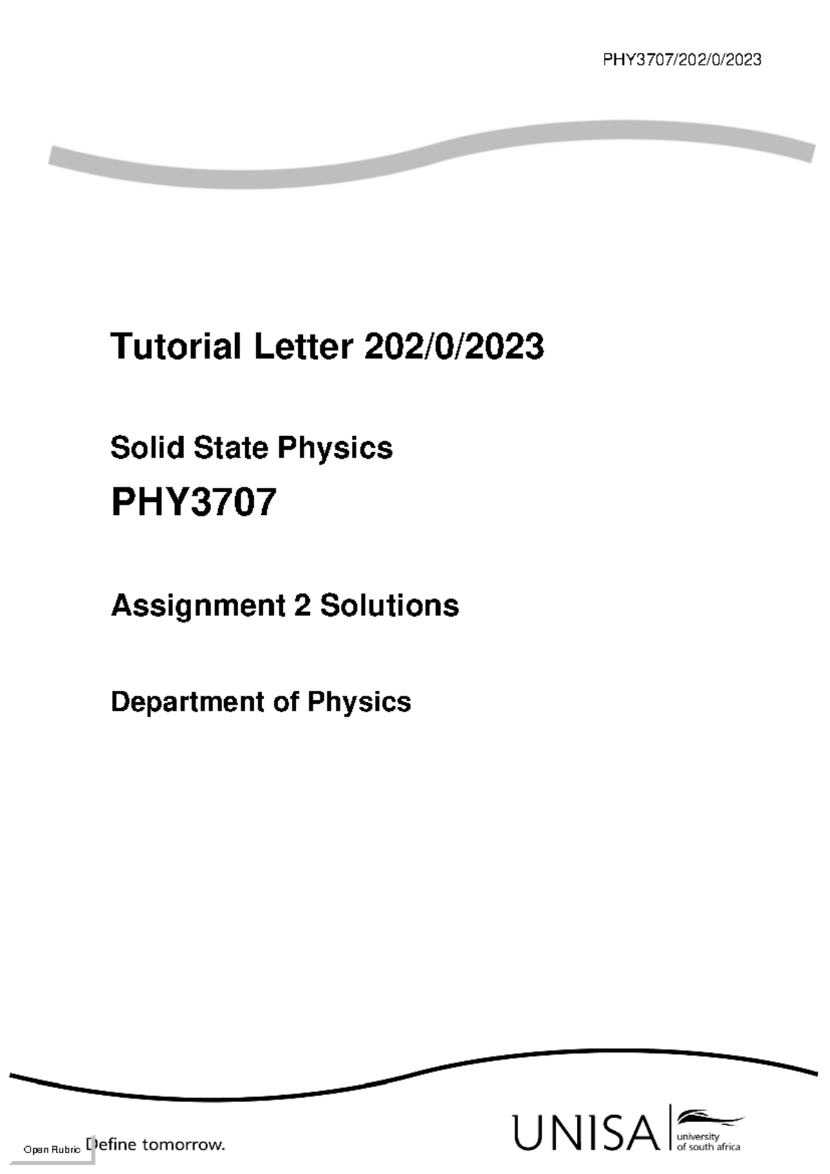 Assessment 2 Memo - Assignment 2 memo - PHY3707 - PHY3707/ 202 / 0 ...