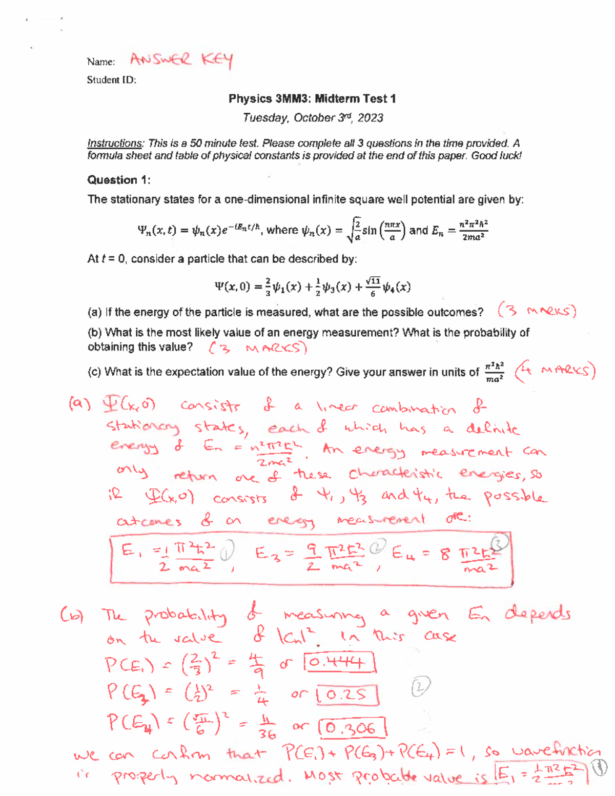 Physics 3MM3 - Midterm Exam 1 Solutions and Review Guide - Studocu