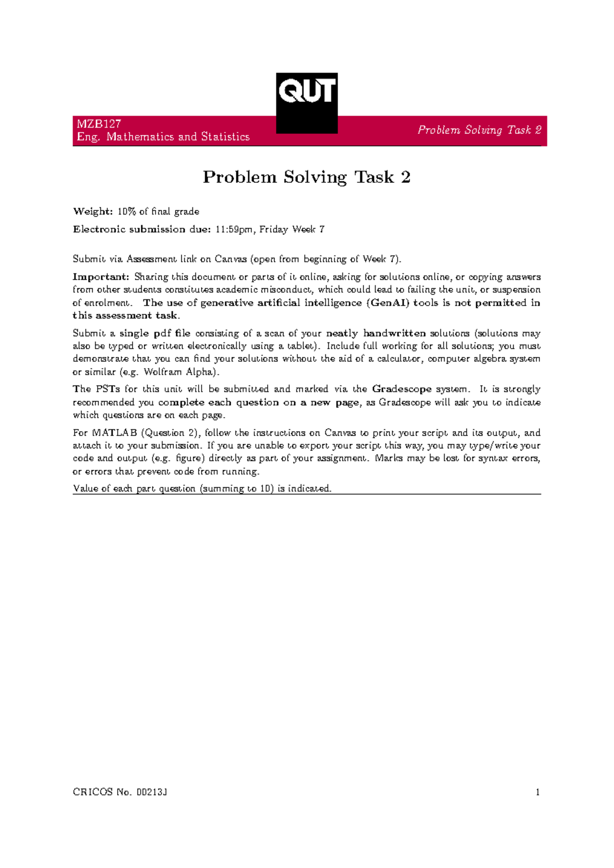 MZB127 Eng. Mathematics & Stats PST2 - Problem Solving Task 2 - Studocu