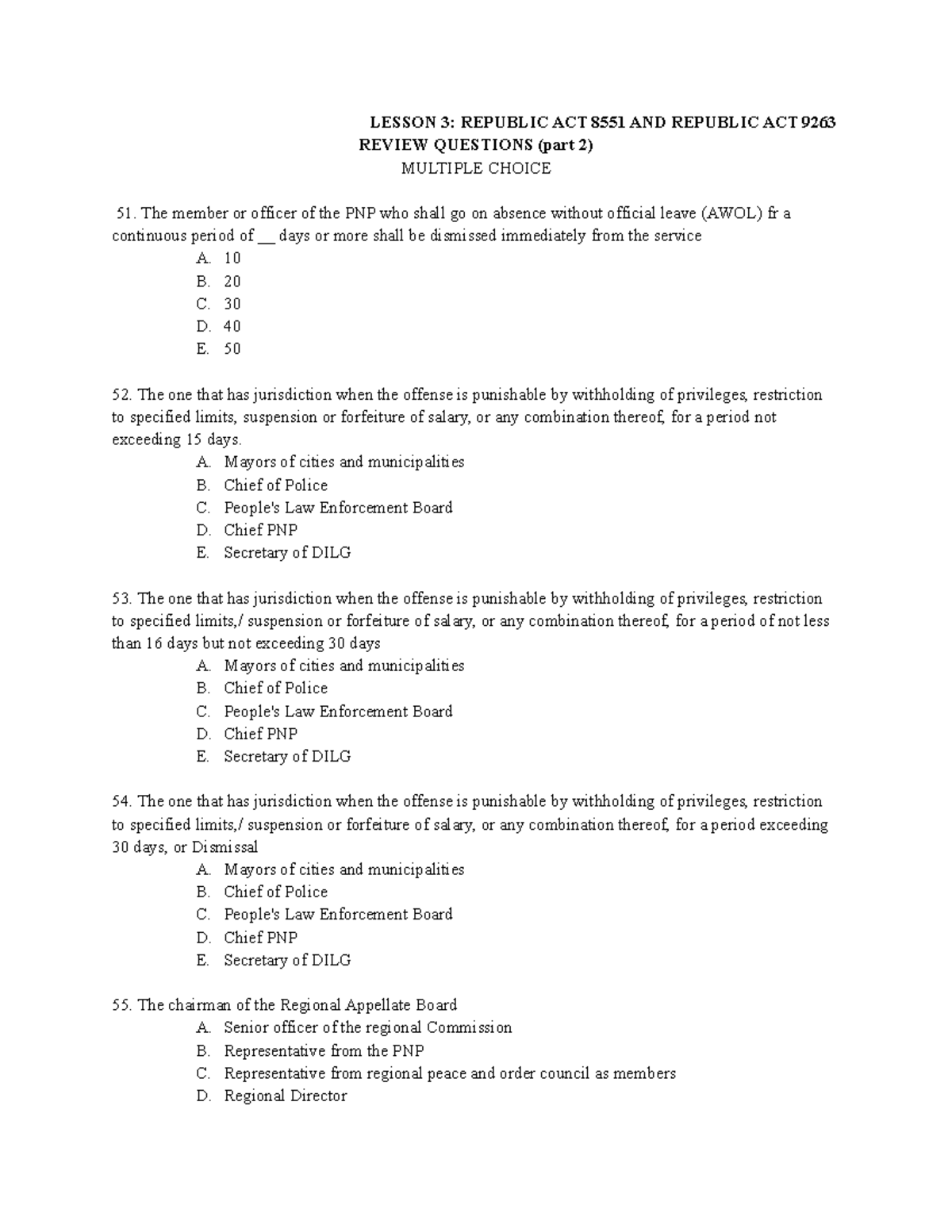 Lesson 3- RA 8551 and RA 9263 - Review Questions part 2 - LESSON 3 ...