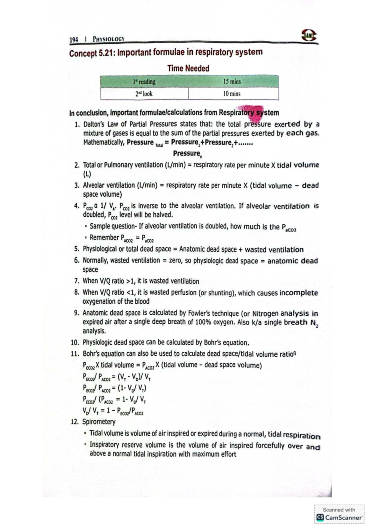 194 I PHYSIOLOGY: Key Respiratory System Formulas and Concepts - Studocu