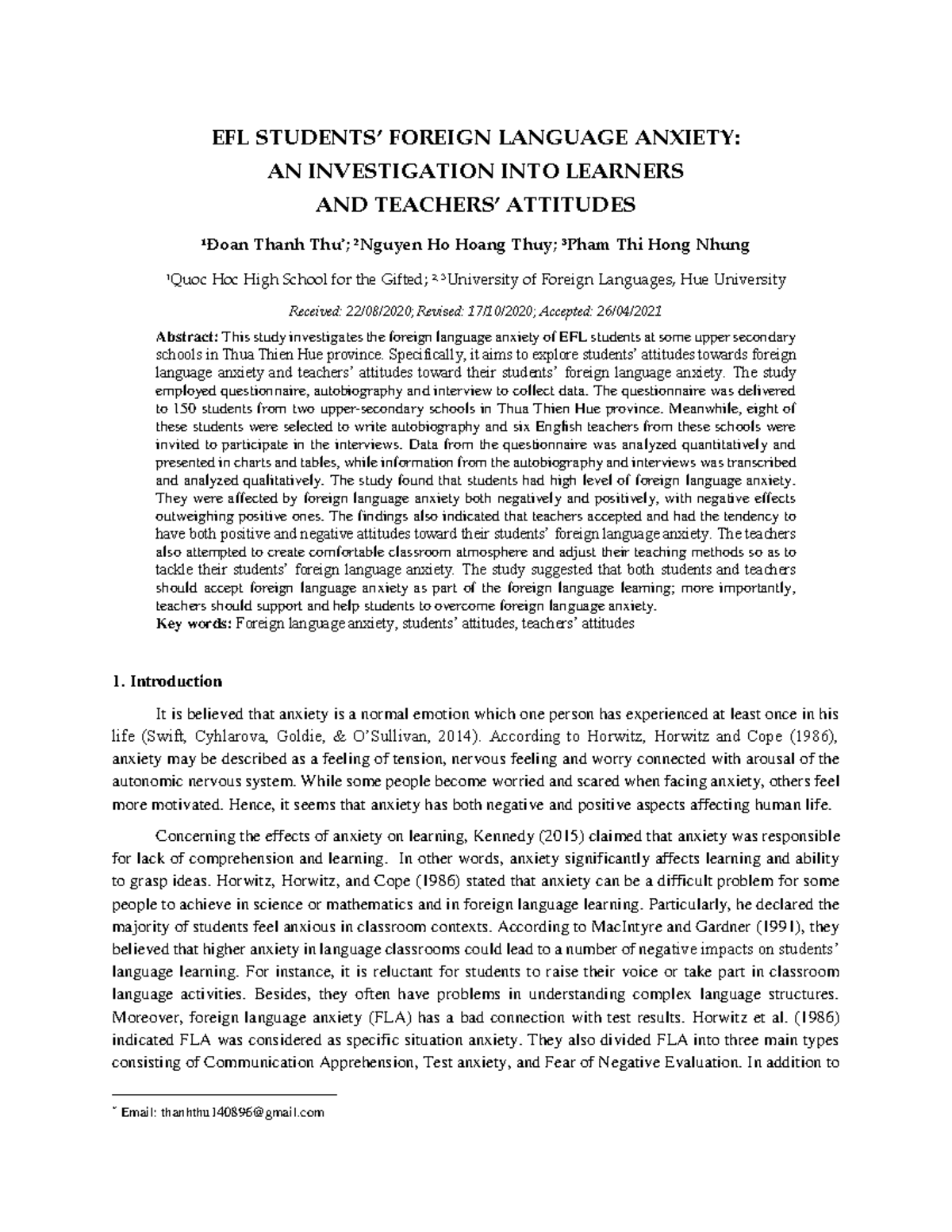 EFL 56375: Investigating Foreign Language Anxiety in Learners and ...