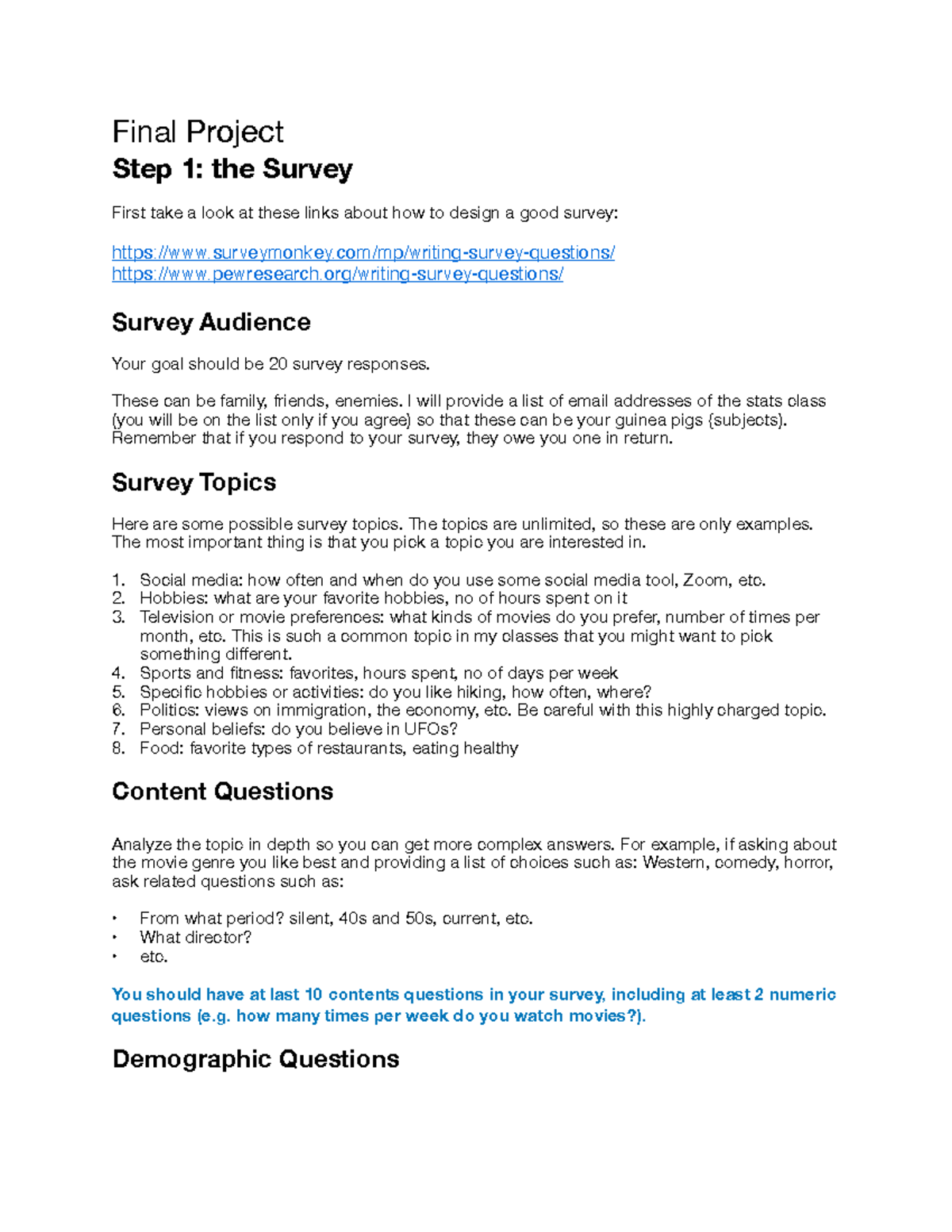 Survey Design-1 - hwhwhwhw - Final Project Step 1: the Survey First ...