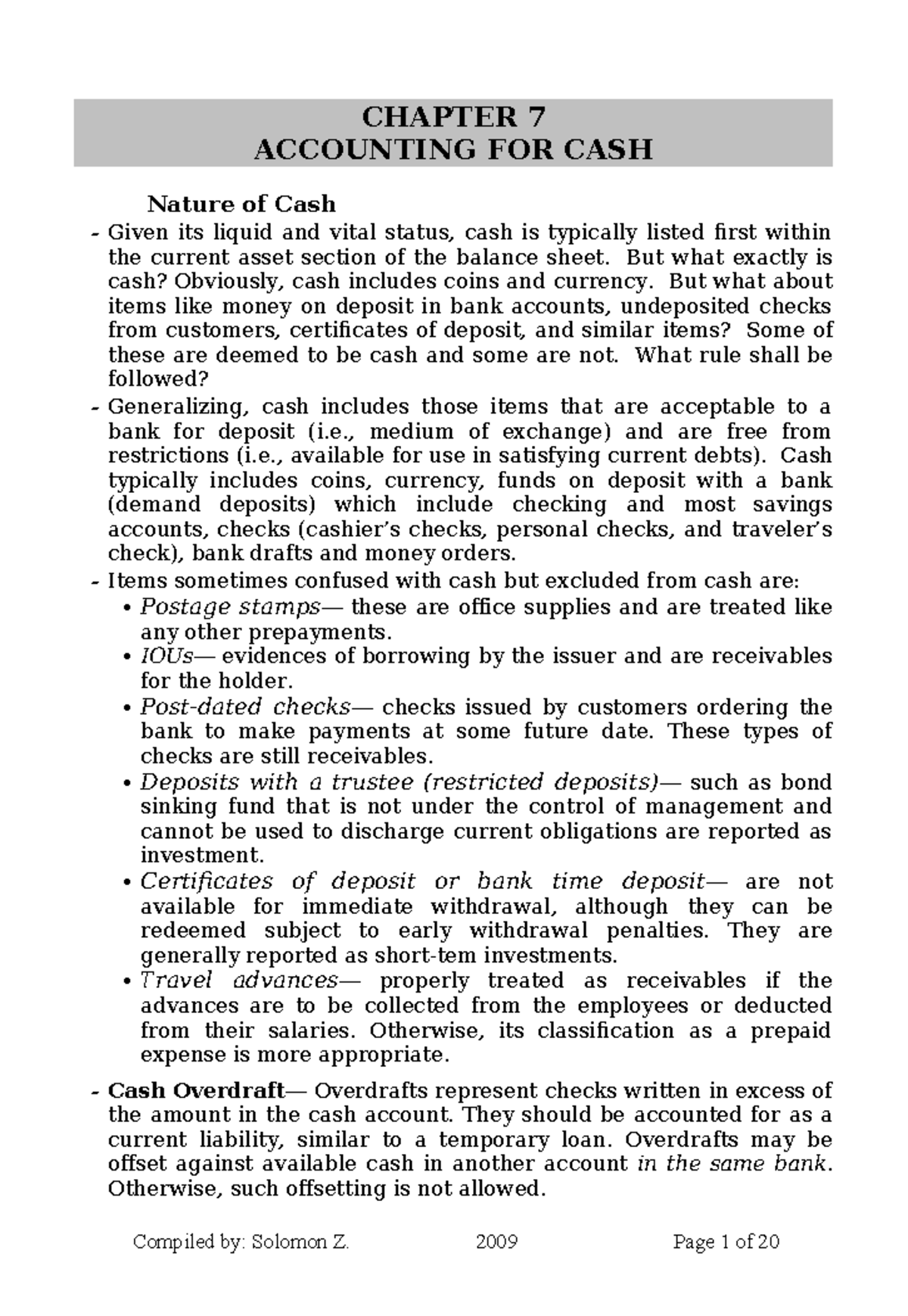 CHAPTER 7: ACCOUNTING & INTERNAL CONTROL FOR CASH (Revision 2) - Studocu