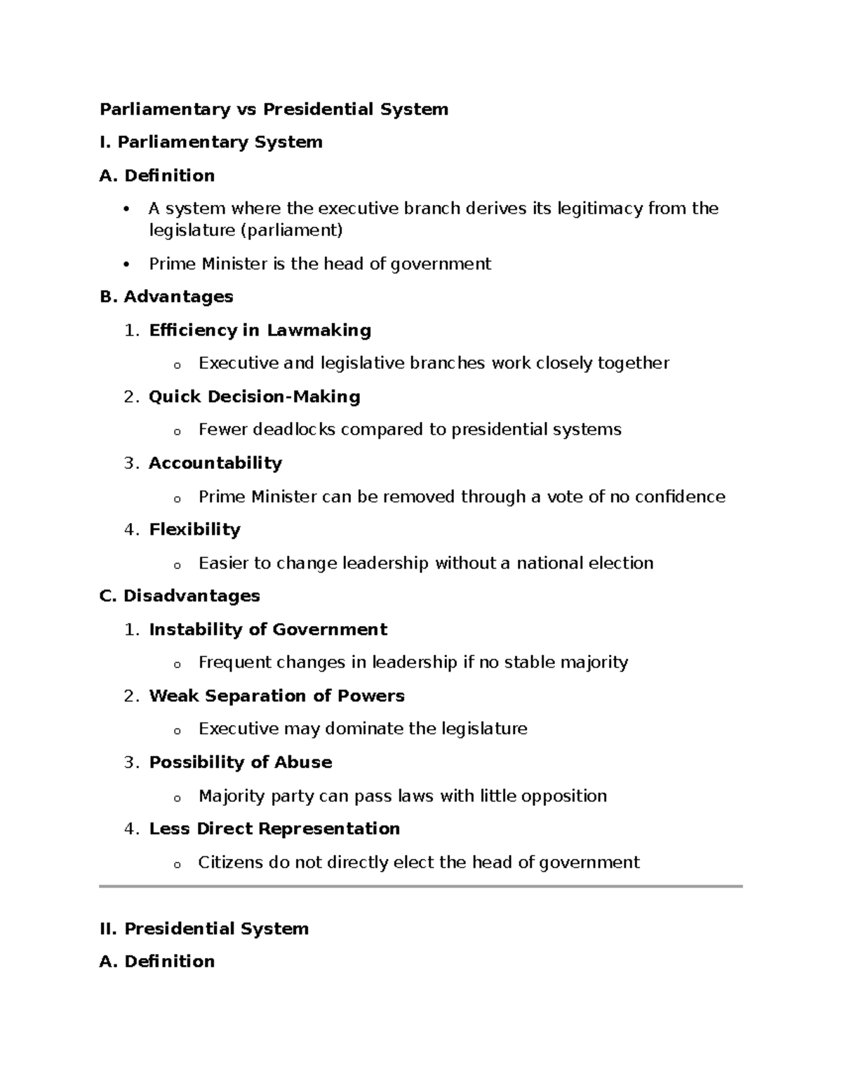 Parliamentary vs Presidential System: A Comparative Analysis - Studocu