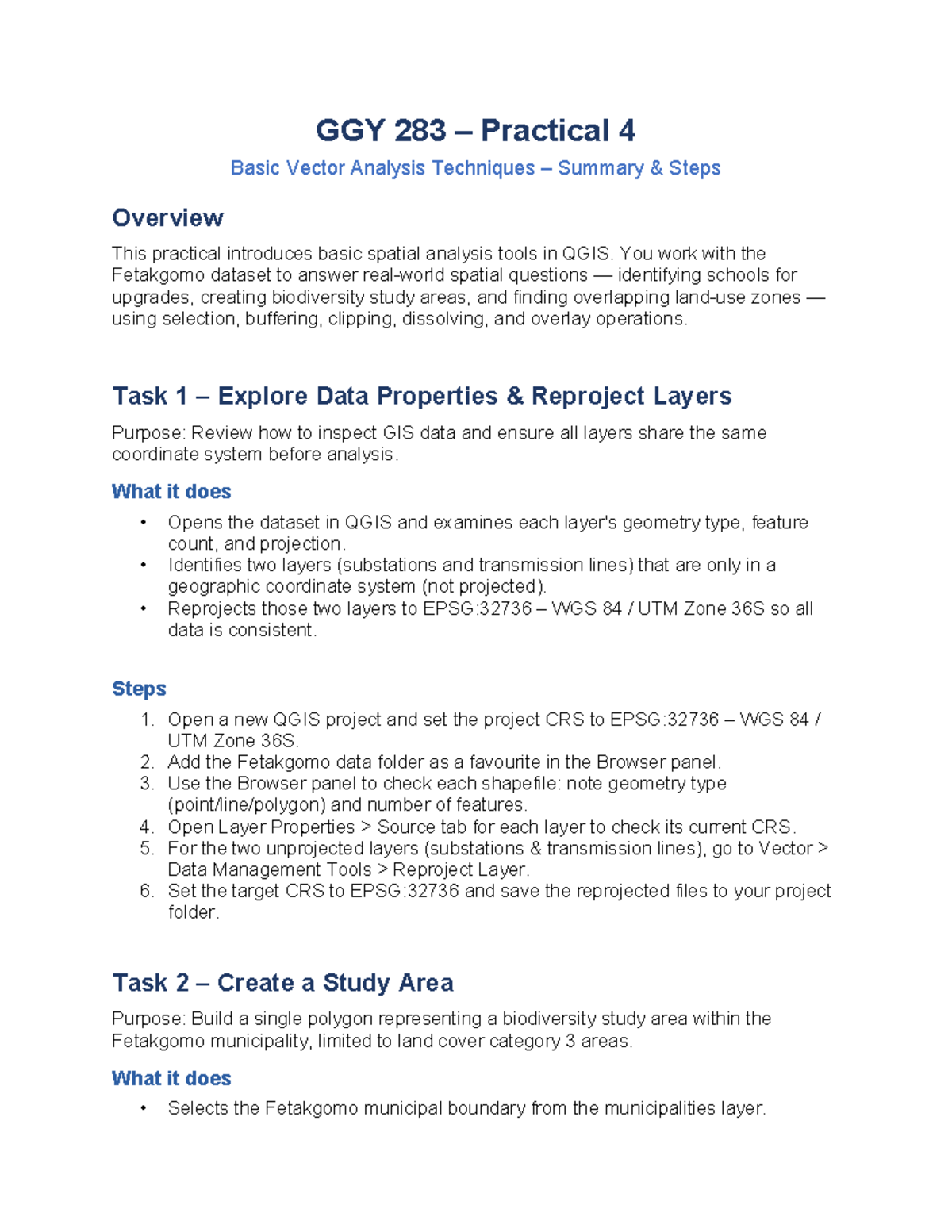 GGY 283 Practical 4 Summary: Basic Vector Analysis Techniques in QGIS ...