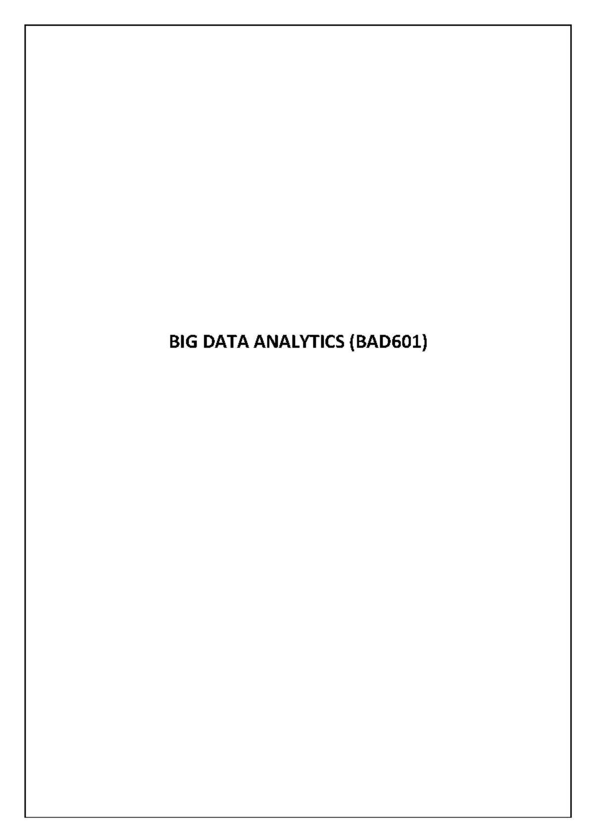 Big Data Analytics Fundamentals (BAD601) - Syllabus Overview and Key ...