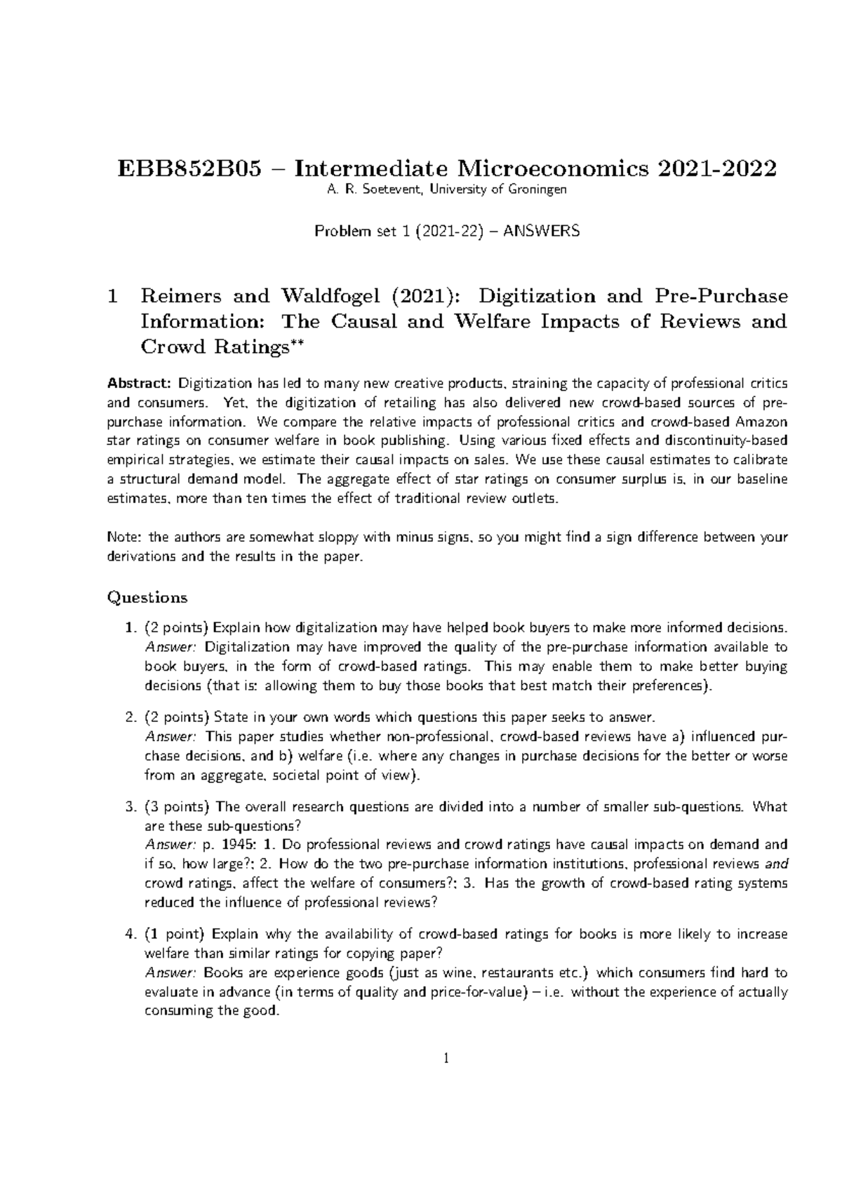 Intermediate Microeconomics EBB852B05 - Problem Set 1 Solutions 2021-22 ...