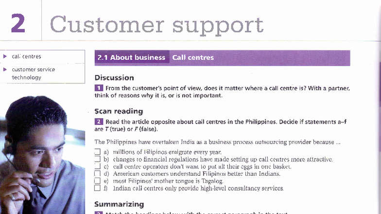 Module 2 Customer Support - 2 Customer support ••• call centres ...