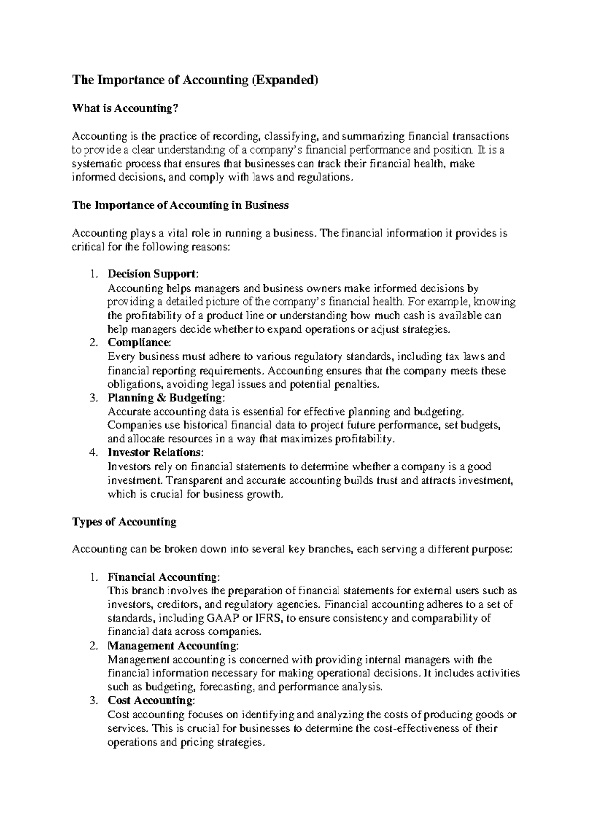 The Importance of Accounting in Business: A Comprehensive Guide - Studocu