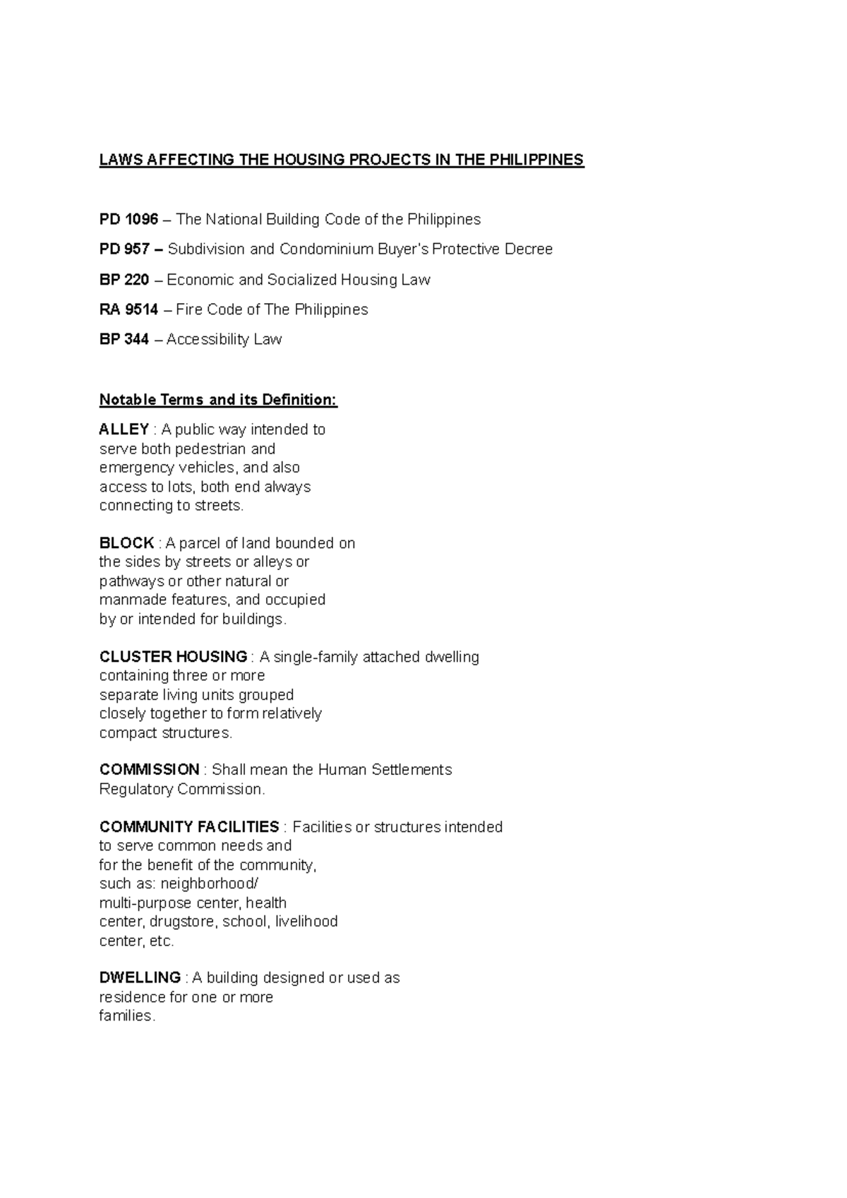 Housing Laws and Types in the Philippines - Prelim Notes - Studocu