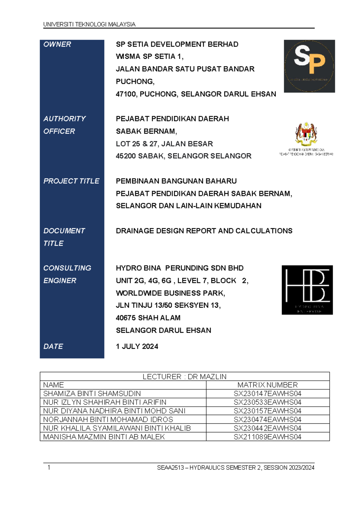 SEAA2513 Hydraulics Project: Drainage & Culvert Design Report - Studocu