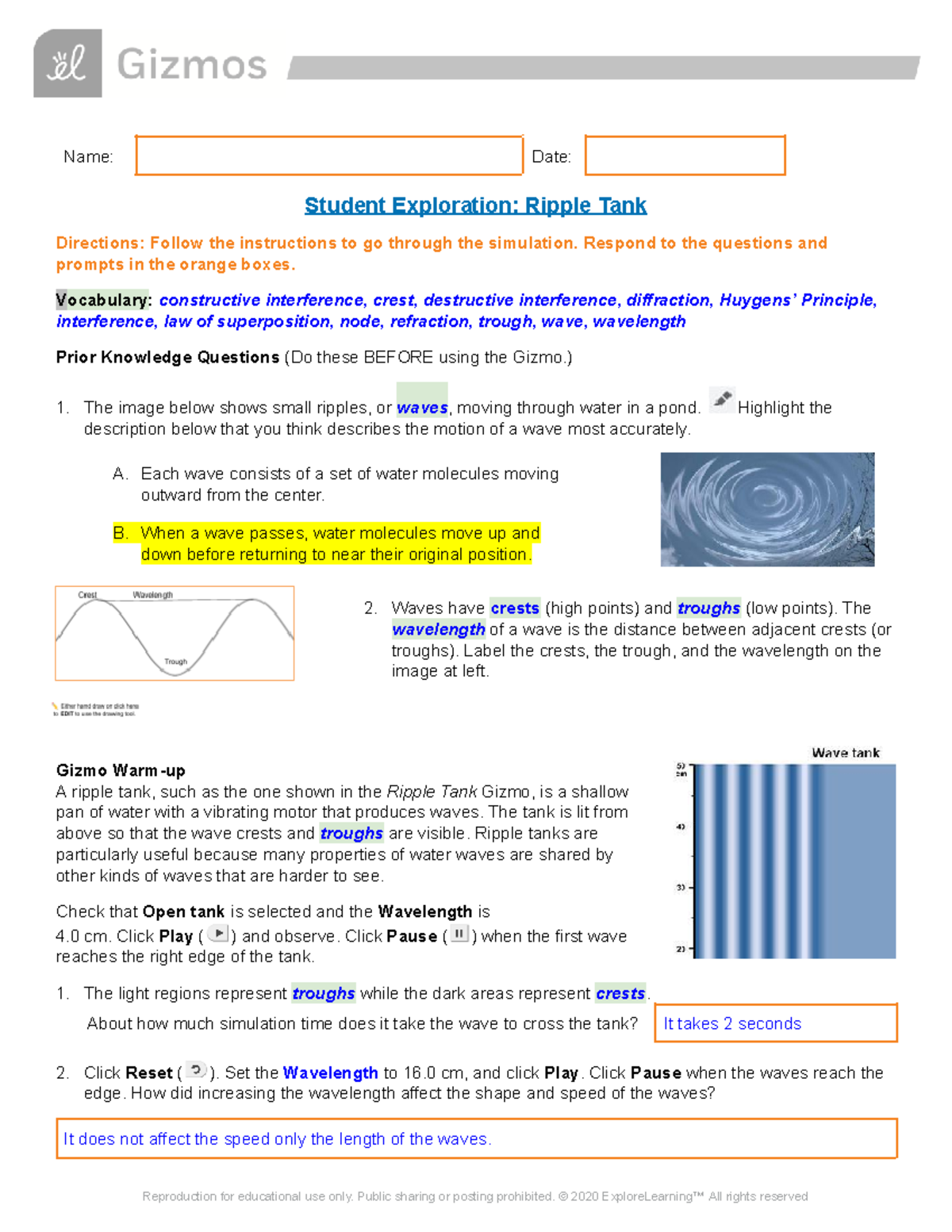 Ripple Tank Gizmo Exploration Activity Guide: Understanding Waves - Studocu