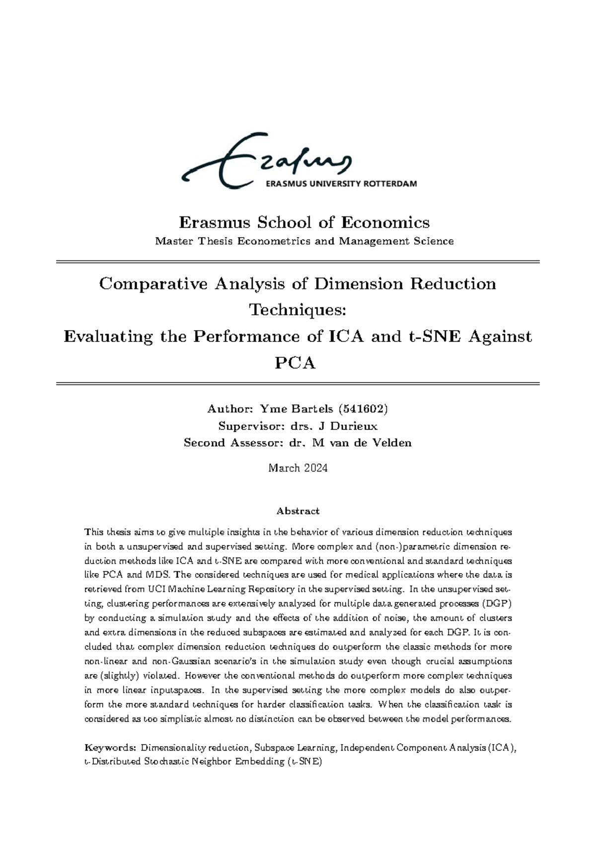 Master Thesis (541602): Comparative Analysis of ICA vs PCA in ...