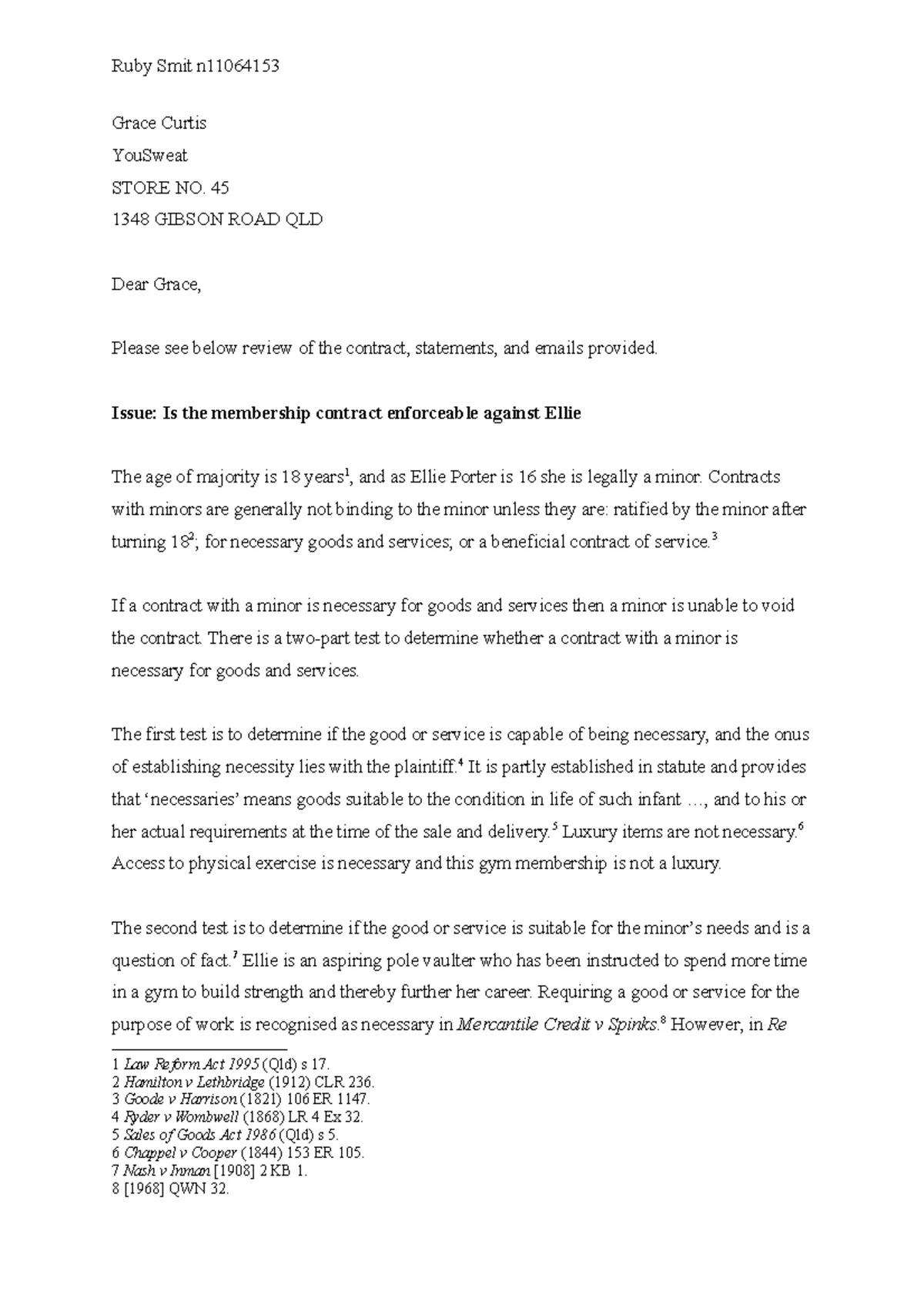 LLB202 Assignment 1 Task B: Agreement Performance and Rights - Studocu