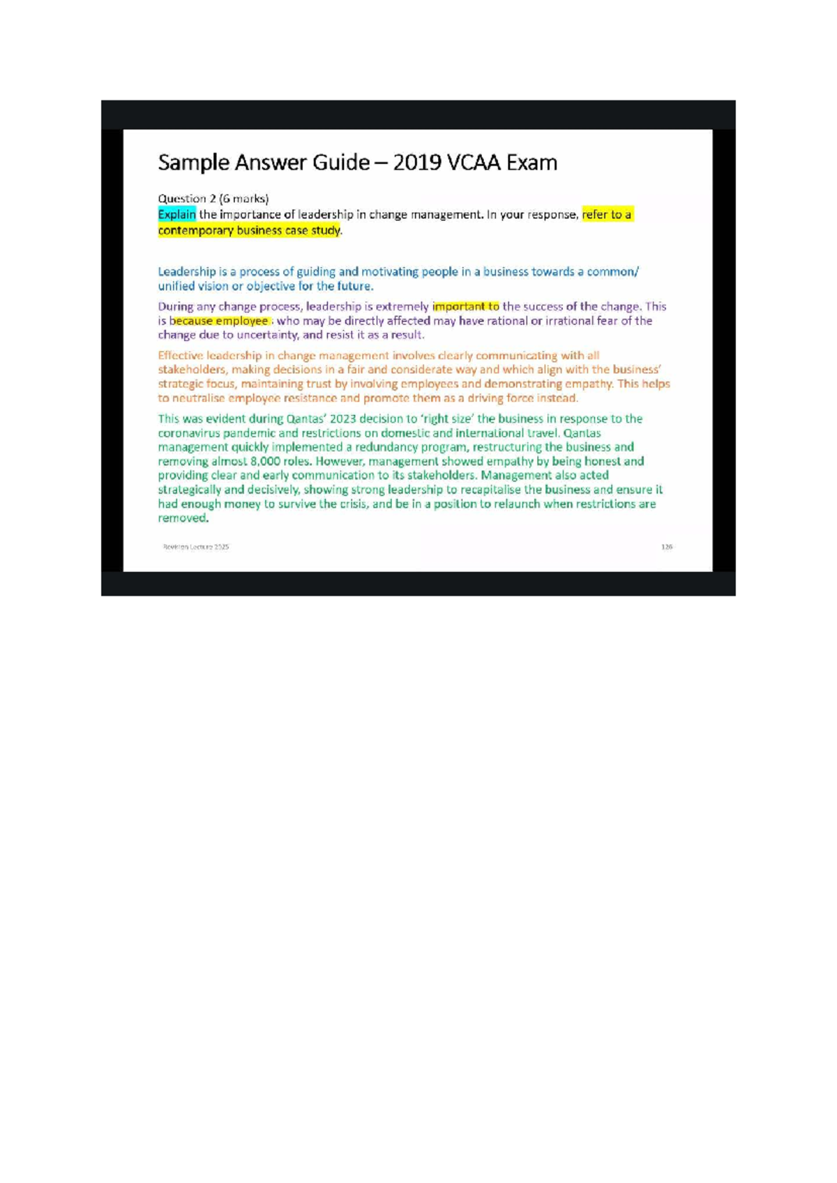 VCAA Exam 2019: Leadership in Change Management - Sample Answer Guide ...