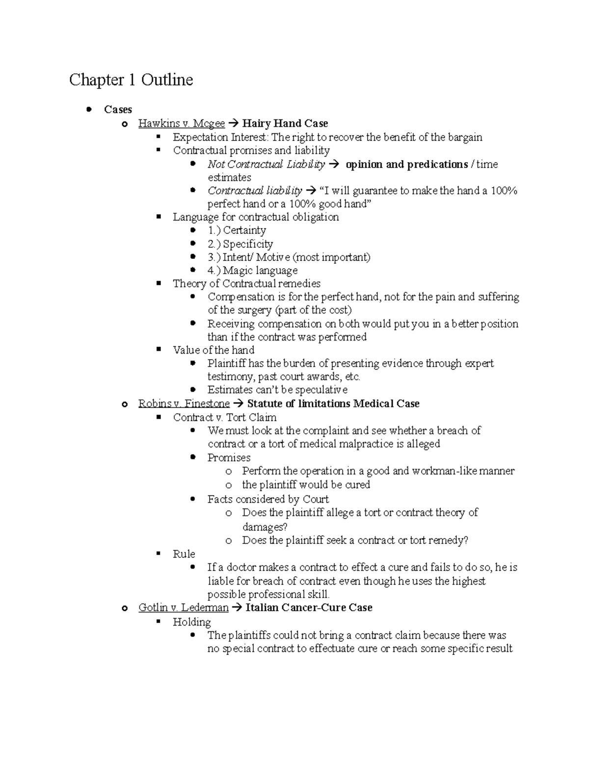 Contracts Outline - Insights and Cases Overview (Course Code) - Studocu