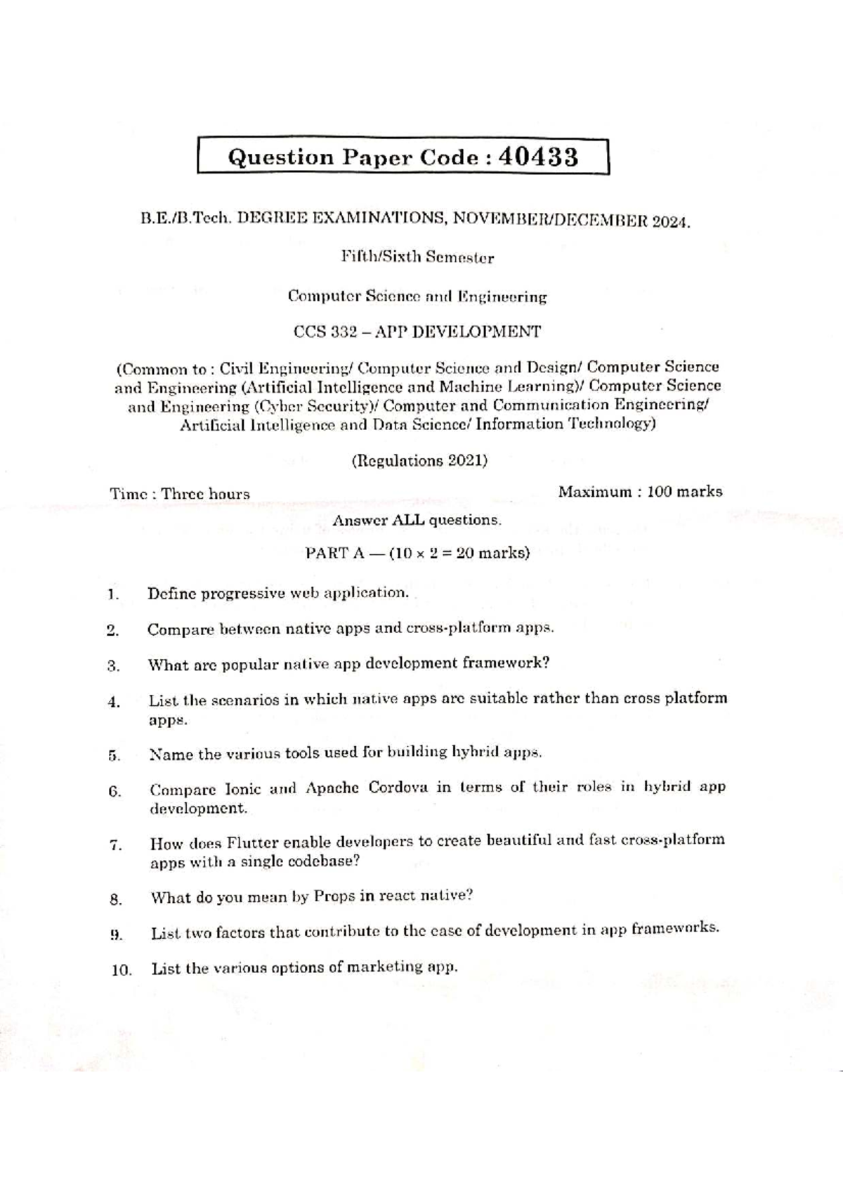 Old Univ QP - App Development CCS332 Degree Exams 2024 - Studocu