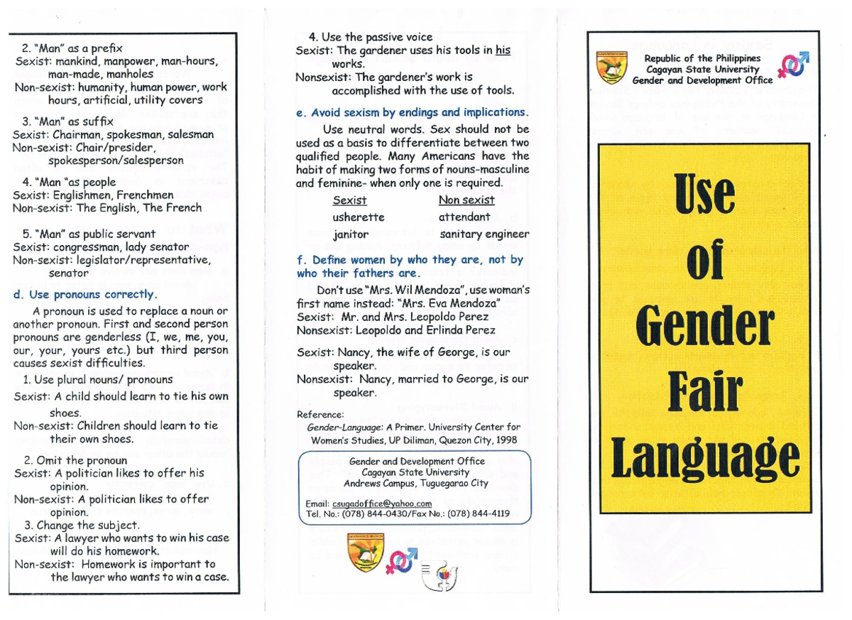 Use of Gender Fair Language: Guidelines for Nonsexist Communication ...