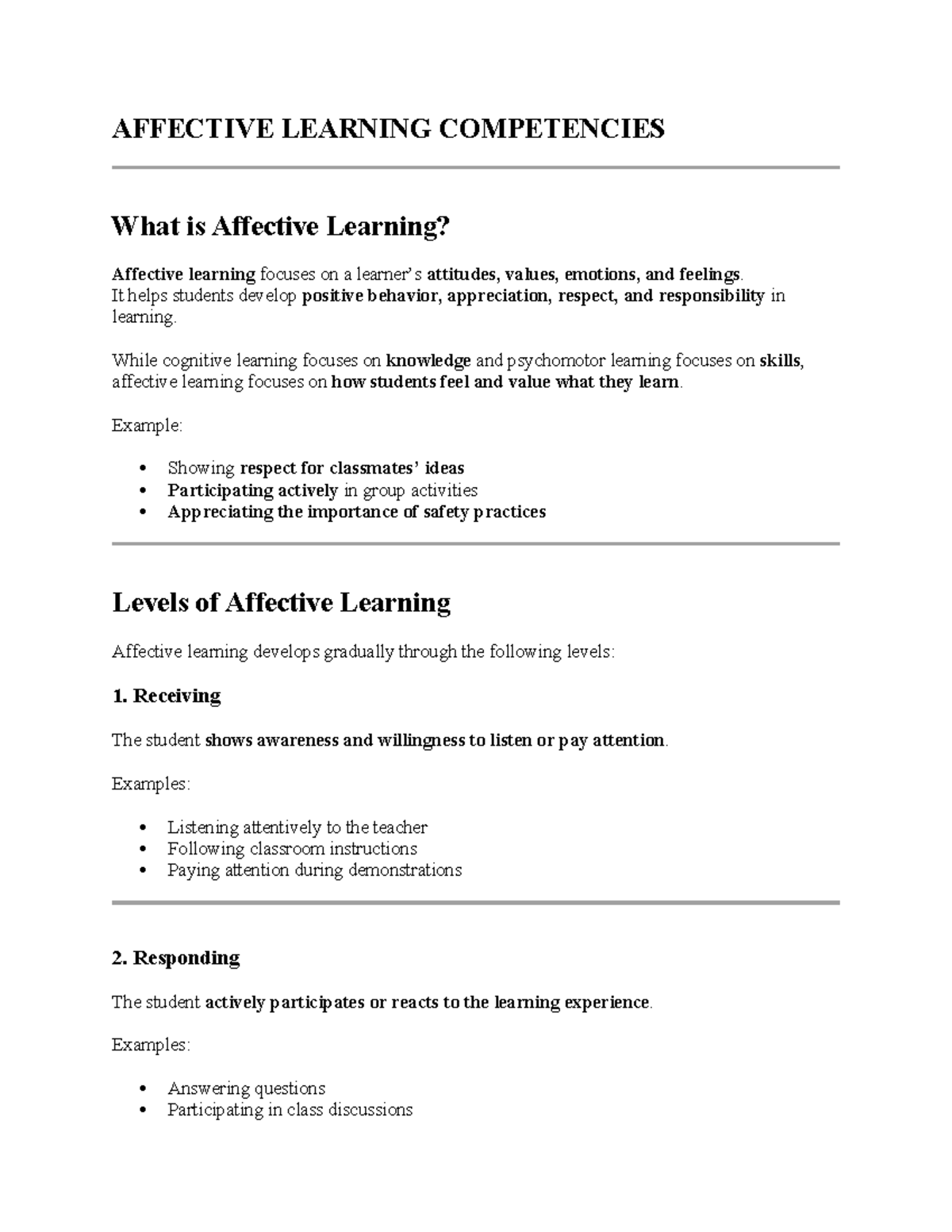 Affective Learning Competencies: Understanding Emotions and Values ...
