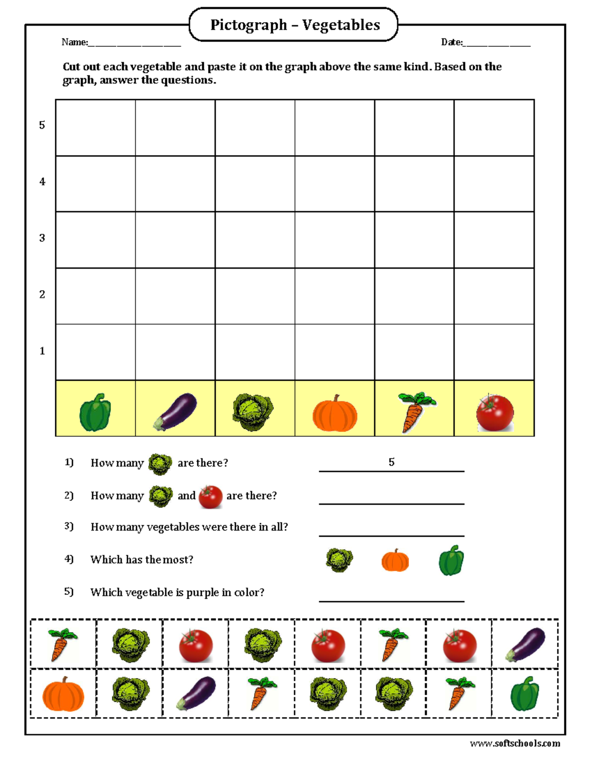 Vegetables Pictograph Worksheet: Cut & Paste Activity - Studocu