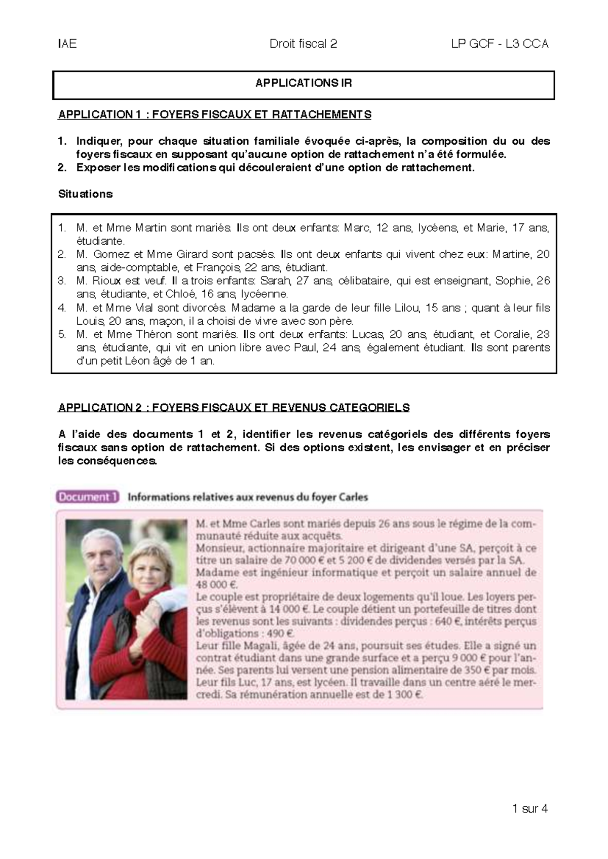 IAE Droit fiscal 2 LP GCF L3 CCA - Applications IR et Foyers Fiscaux ...