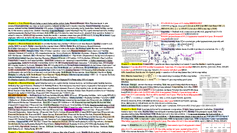 FIN 101 Final Exam Cheat Sheet: Corporate Finance Overview - Studocu