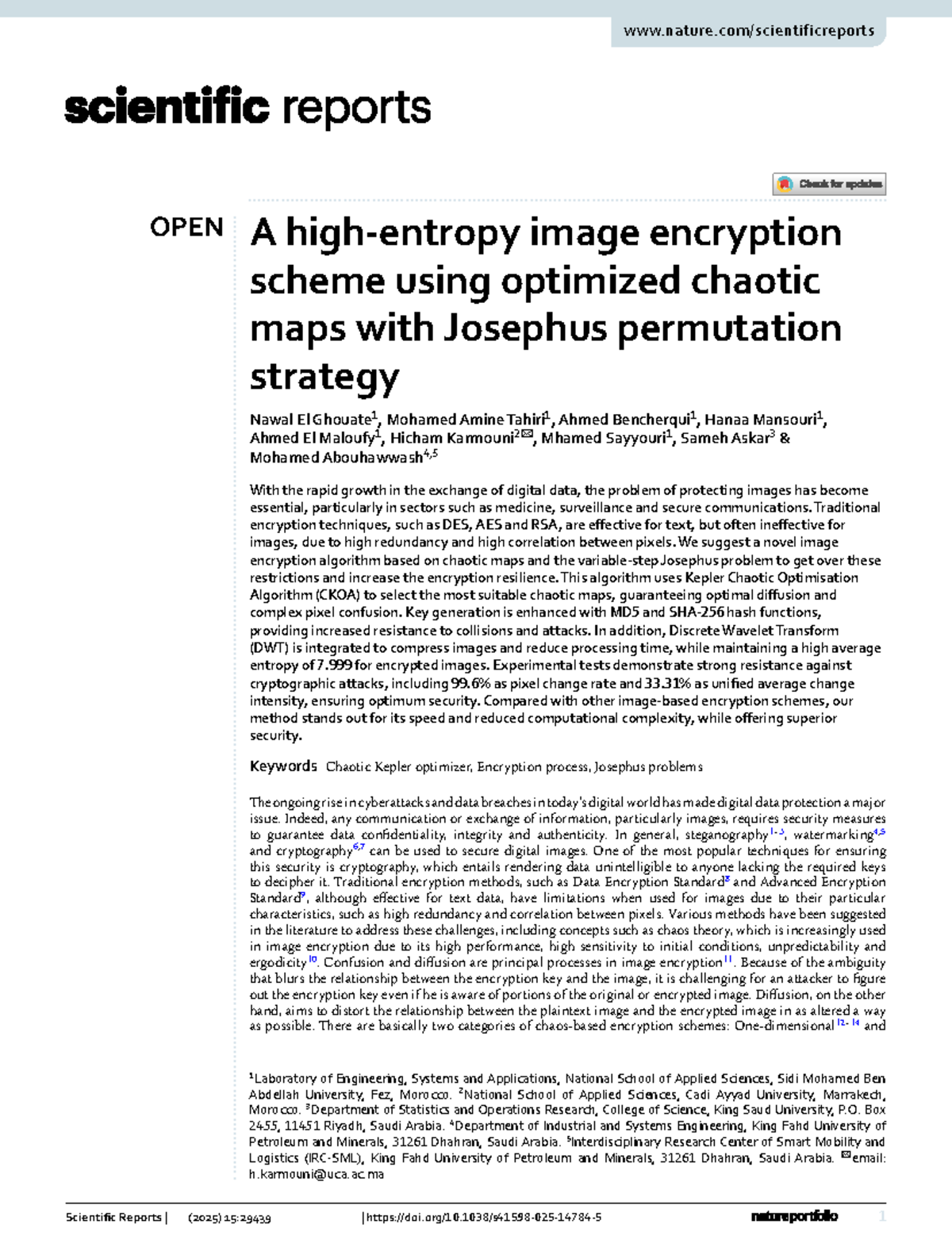 Optimized Chaotic Image Encryption with Josephus Permutation (CS101 ...