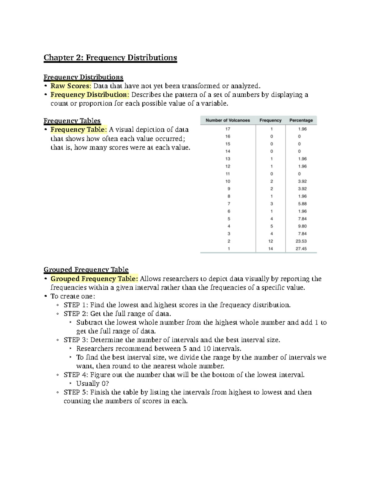 Behavioral Stats Textbook Chapter 2 Notes - Chapter 2: Frequency ...