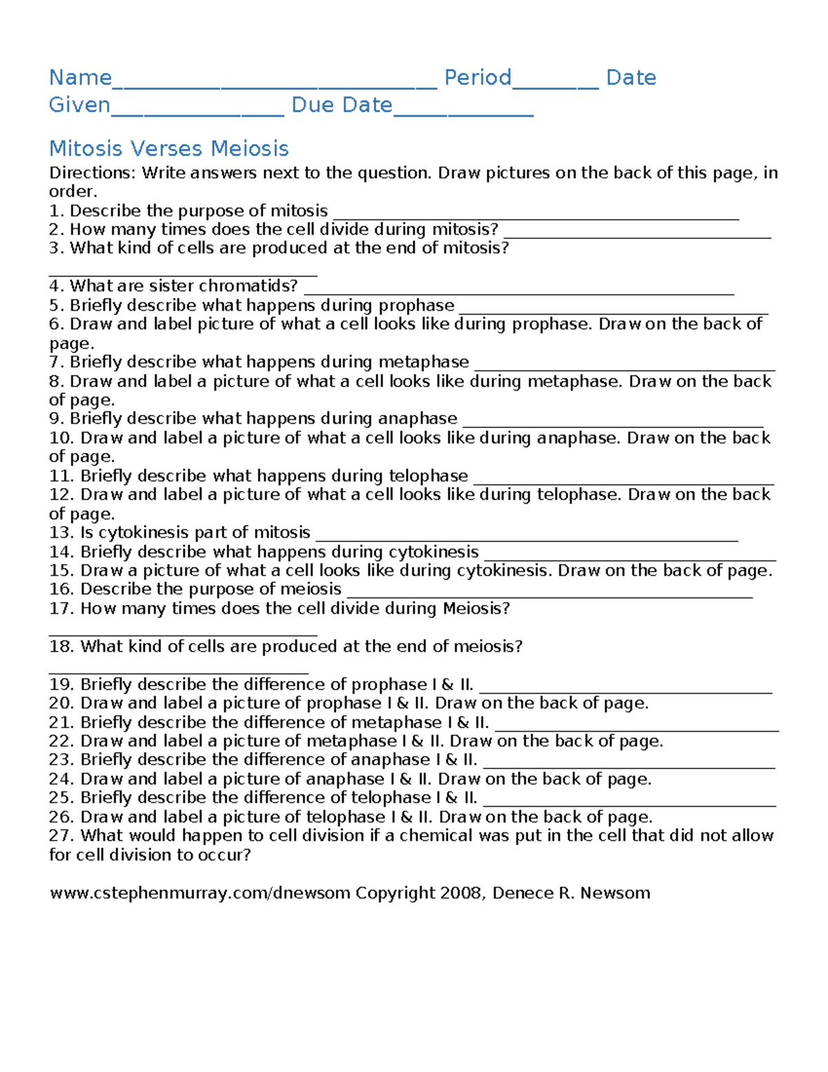 Mitosis vs Meiosis Study Guide - Biology 101 Final Exam - Studocu