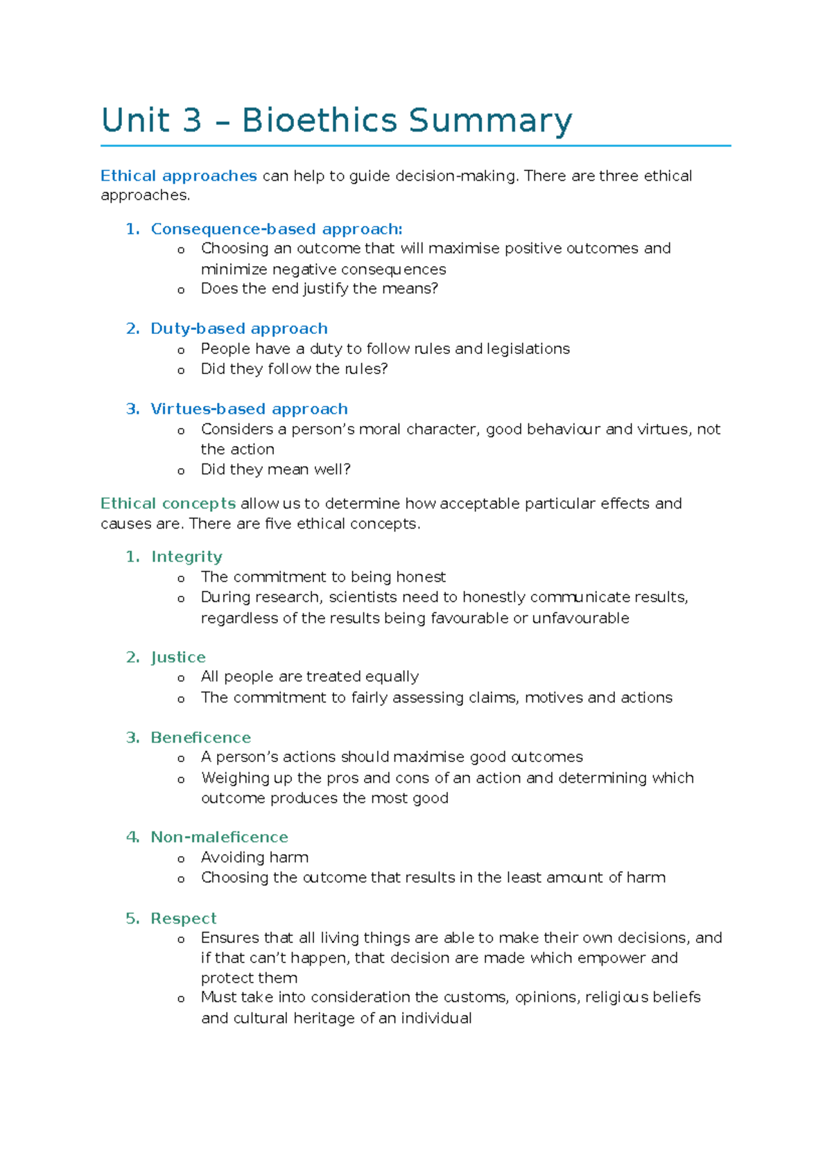 2024 3 Bioethical Issues - Unit 3 – Bioethics Summary Ethical ...