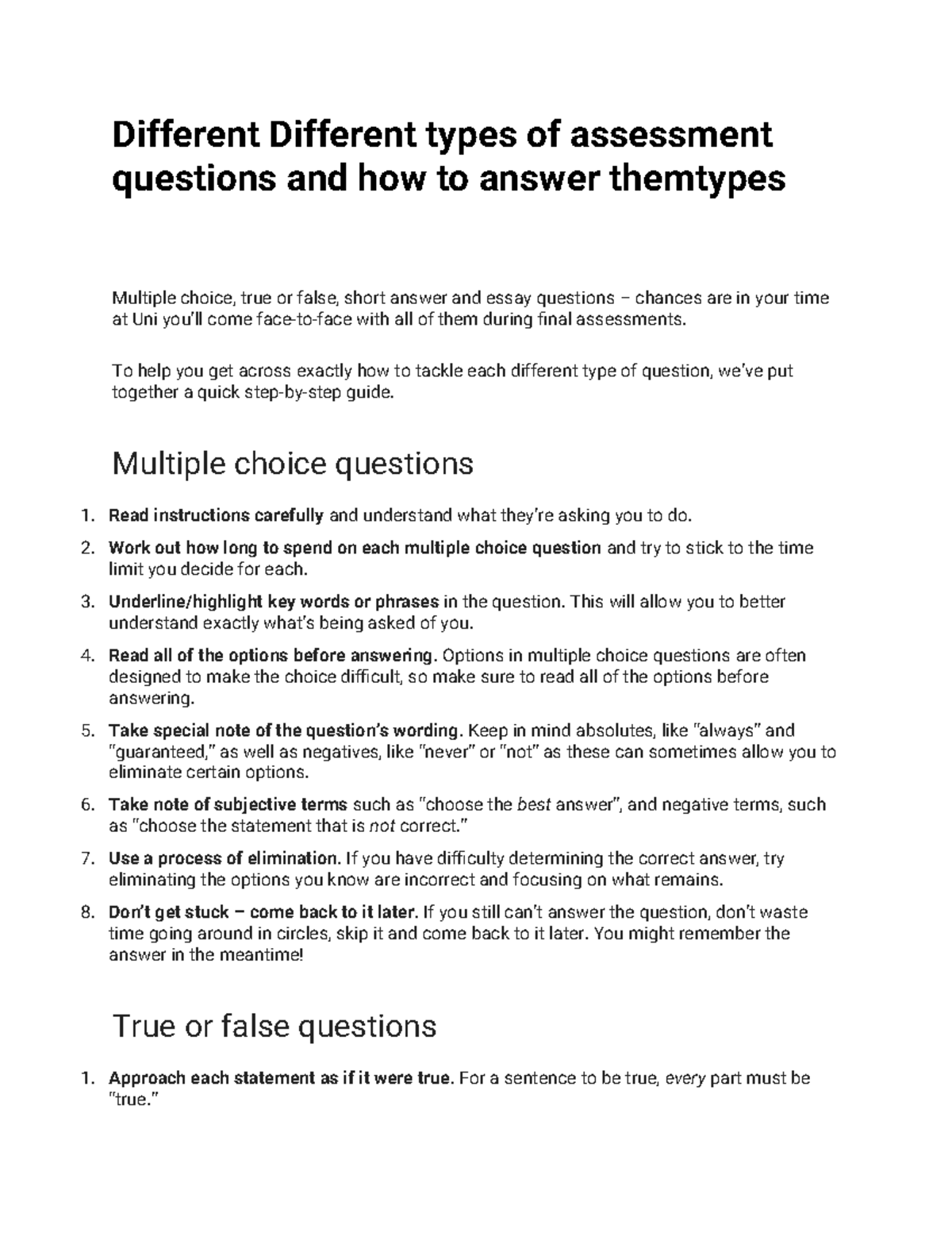 Types of Assessment Questions & Strategies for Answering Them - Final ...