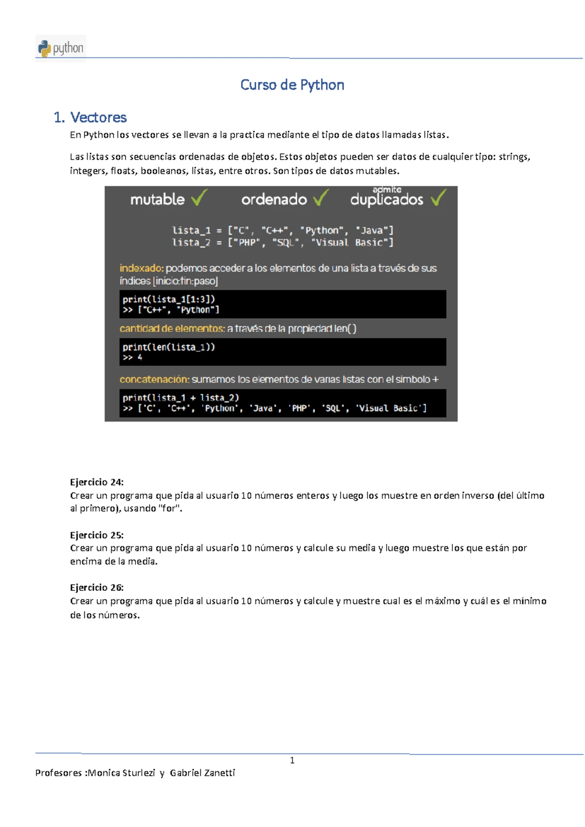 Curso de Python 1: Ejemplos de Matrices y Listas en Python - Studocu