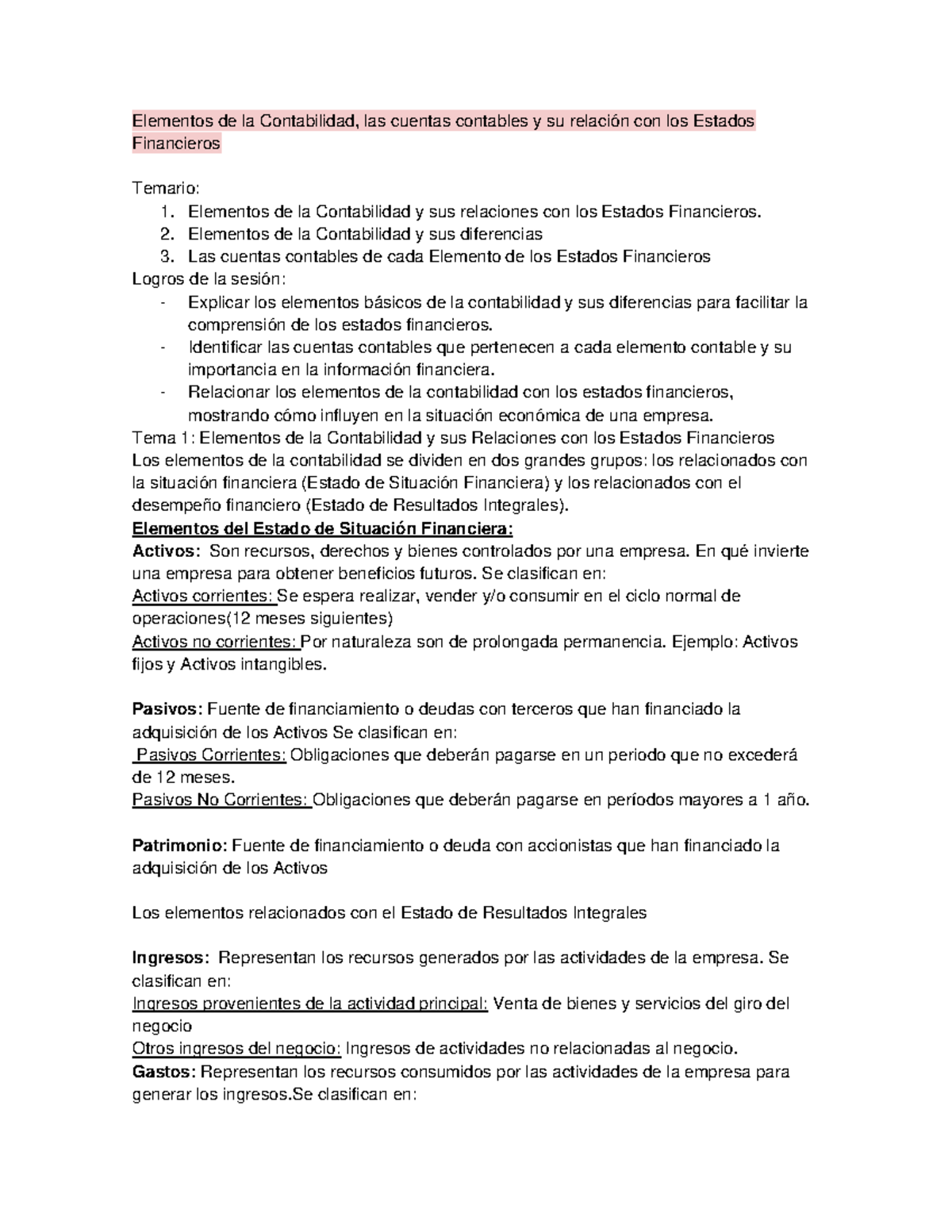 EEFF - Elementos de Contabilidad y sus Relaciones Financiera - Studocu