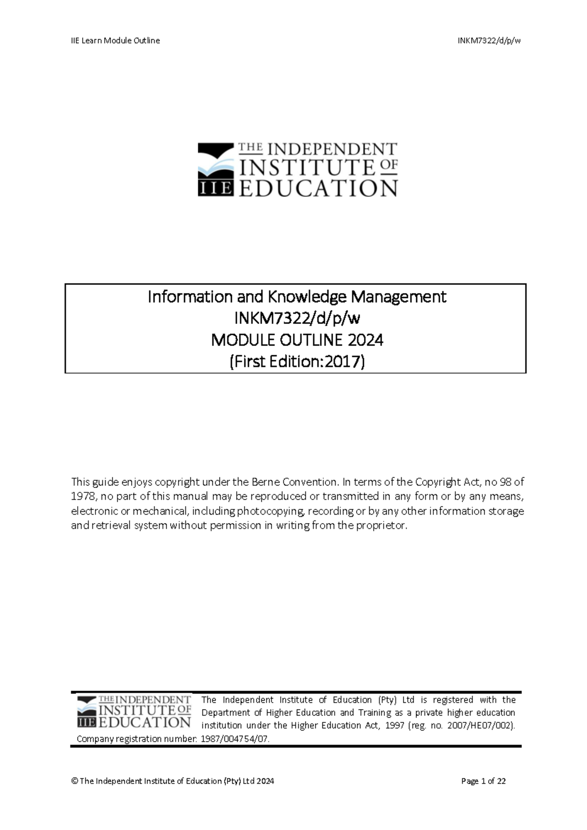 INKM7322 MO - Comprehensive Module Outline for Knowledge Management ...