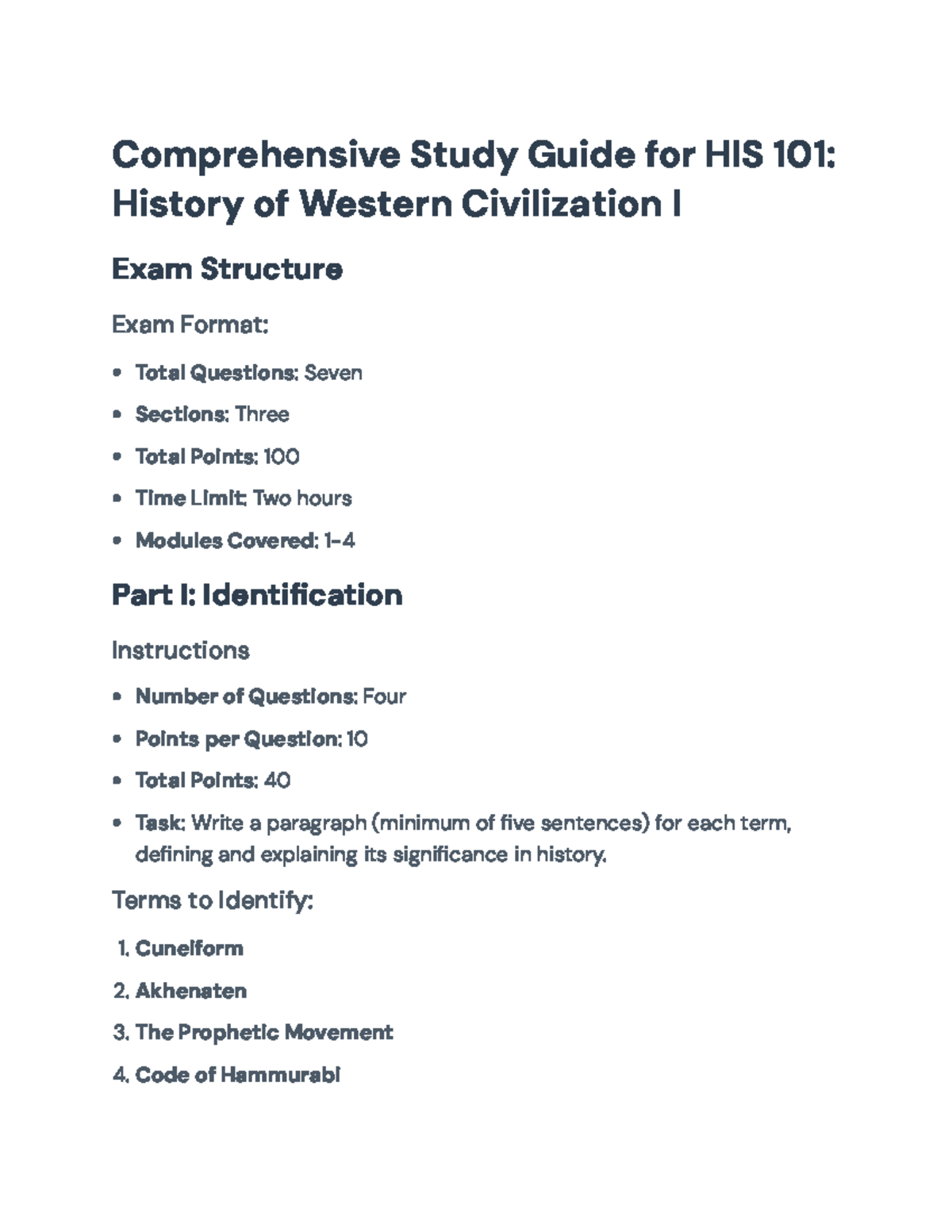 HIS 101: Comprehensive Midterm Study Guide for Western Civilization I ...